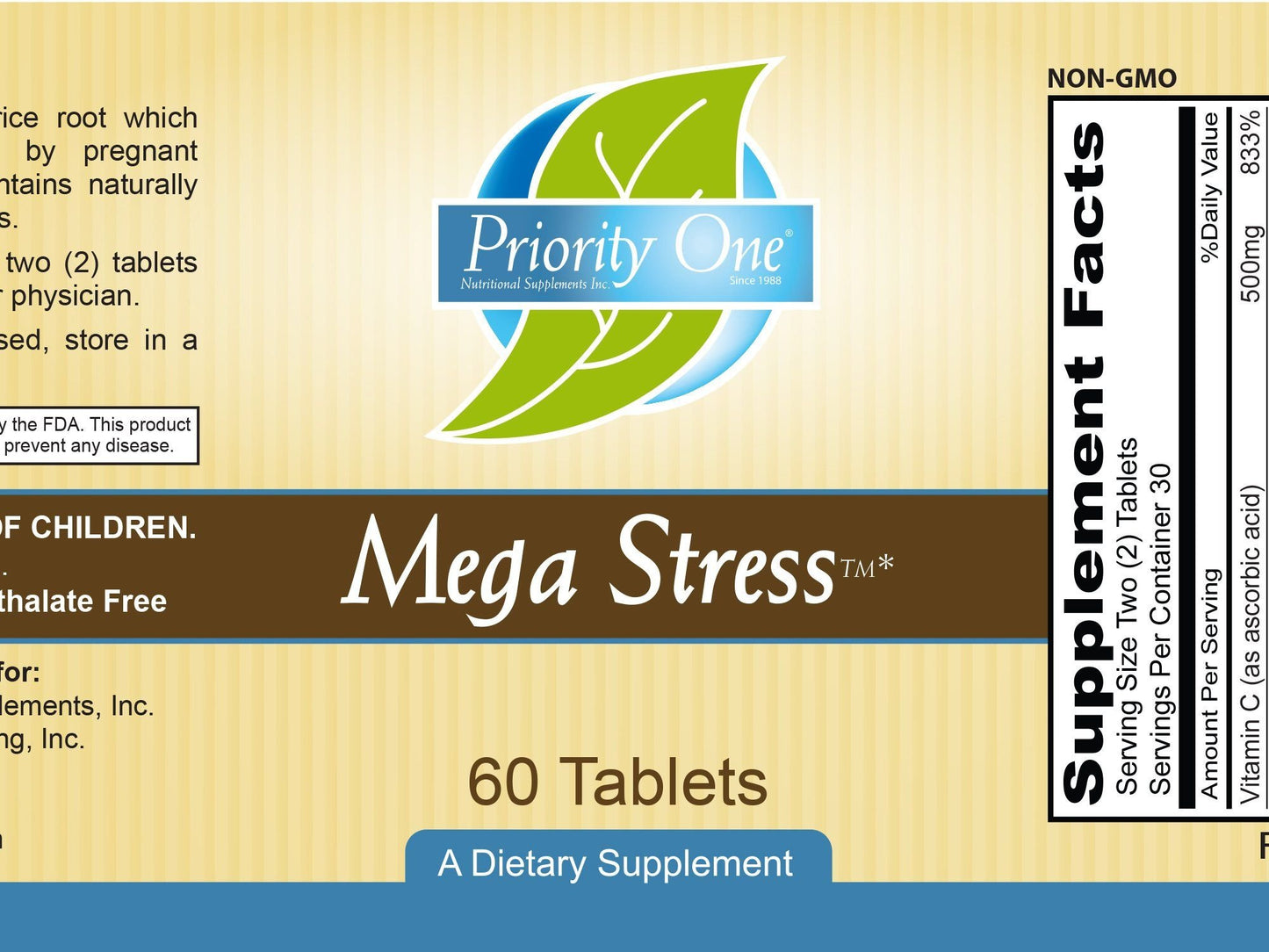Priority One Mega Stress Tablet, 60 Count