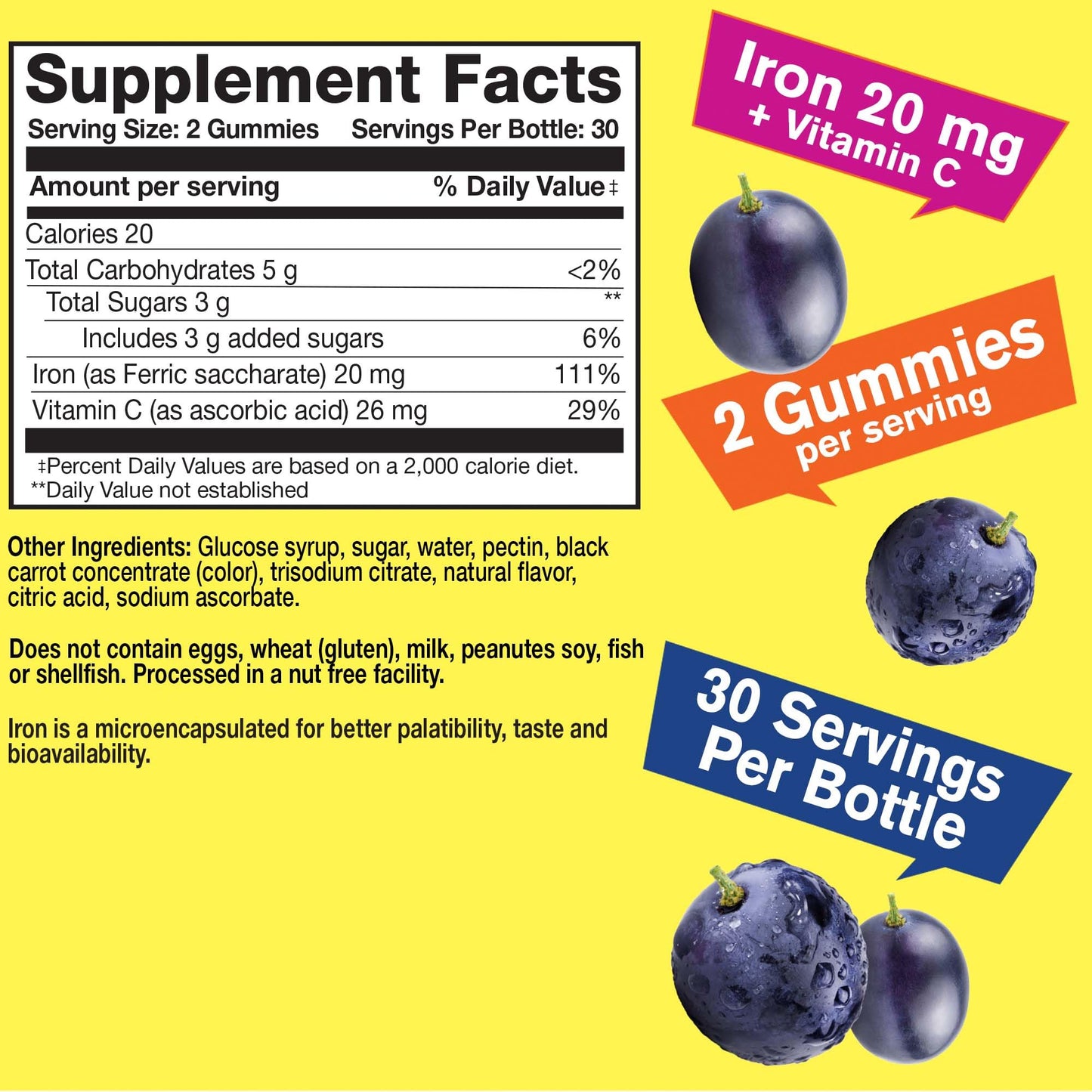 WellYeah Iron Gummies with Vitamin C, 60 Gummies