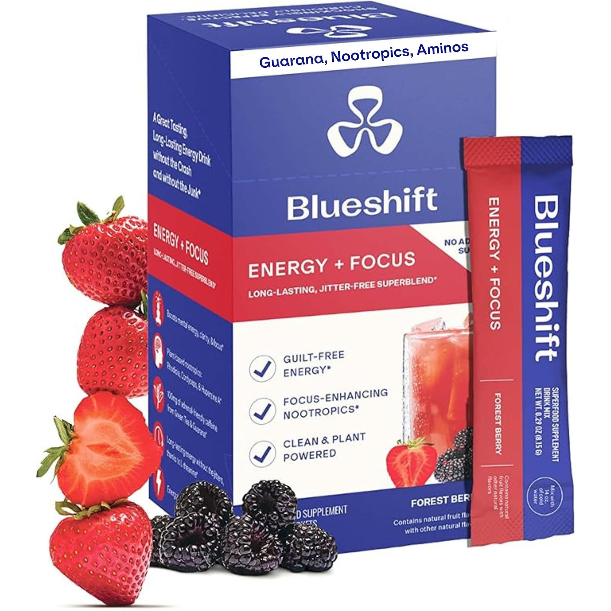 Blueshift Energy + Focus Powder Sticks, 10 Pack