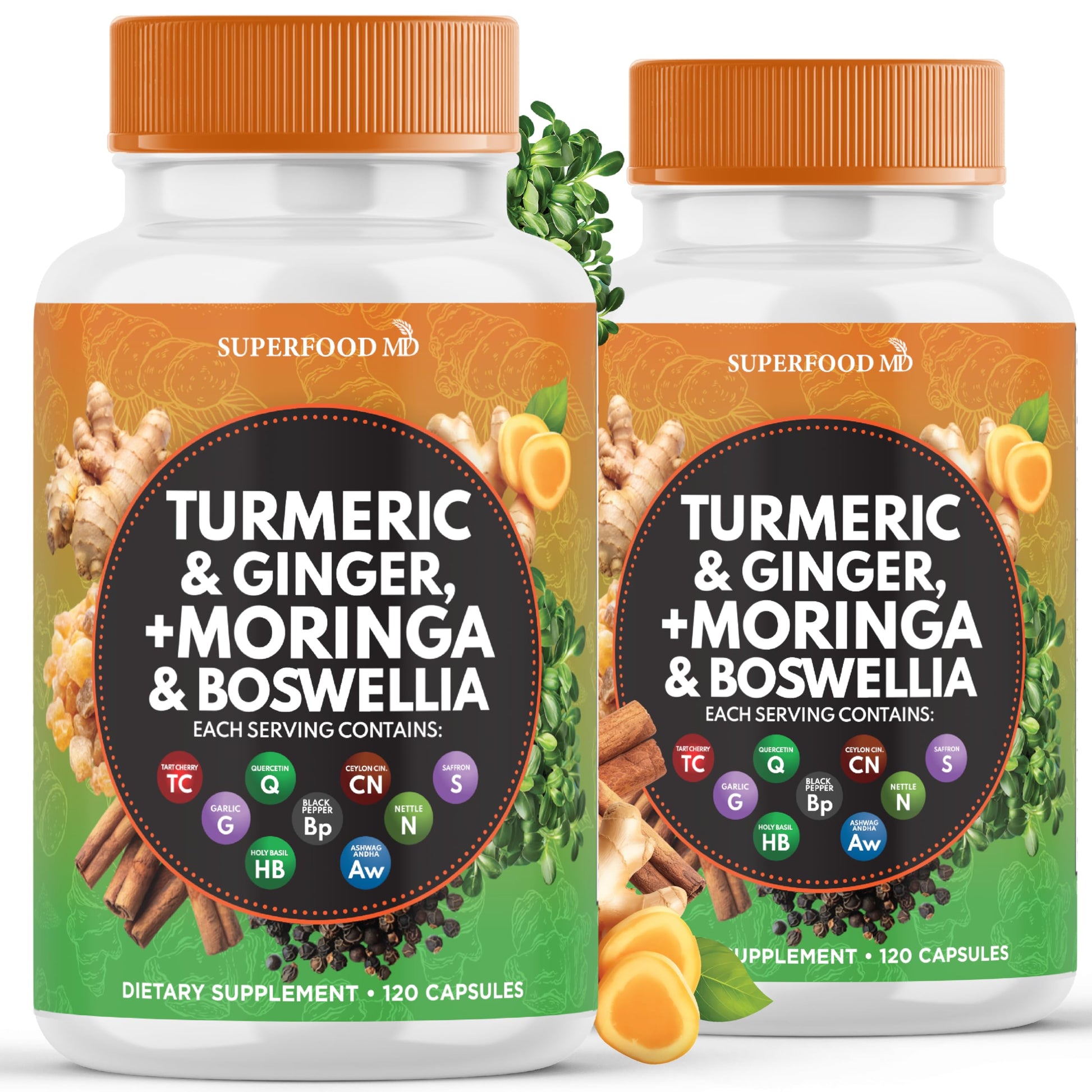 Superfood MD Turmeric Moringa Supplement, 240 Capsules