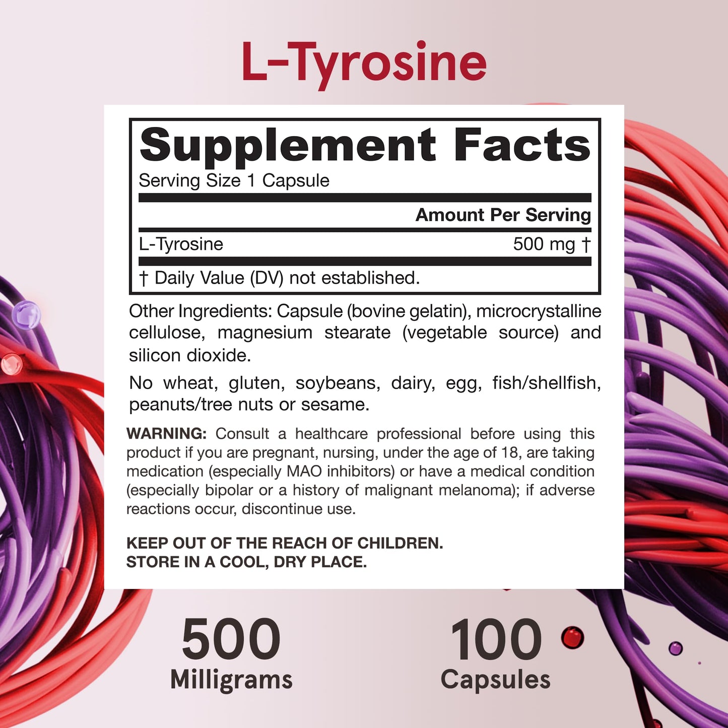 Jarrow Formulas L-Tyrosine 500 mg Capsules, 100 Count