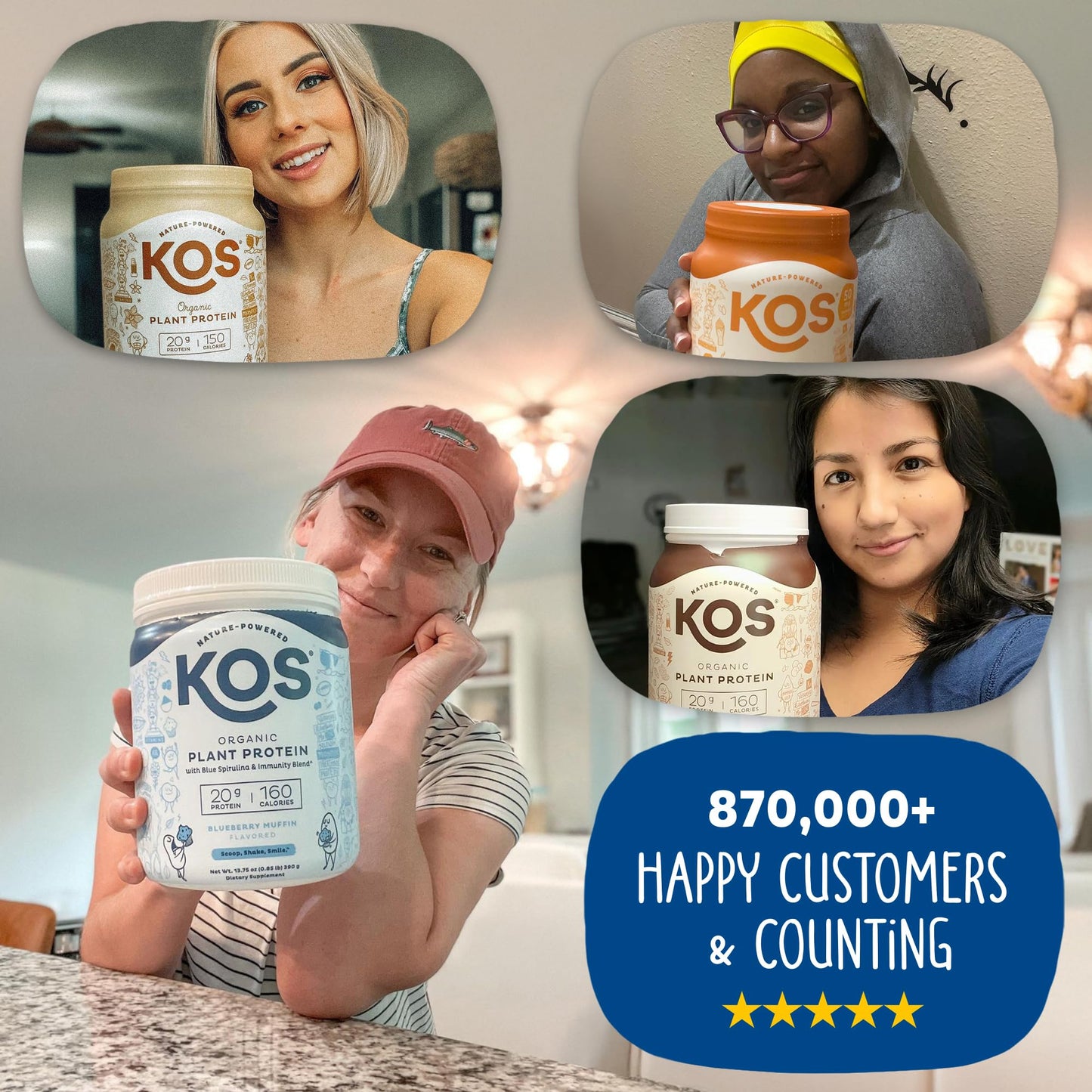 KOS Plant Based Protein Powder Blueberry Muffin, 20.6 oz