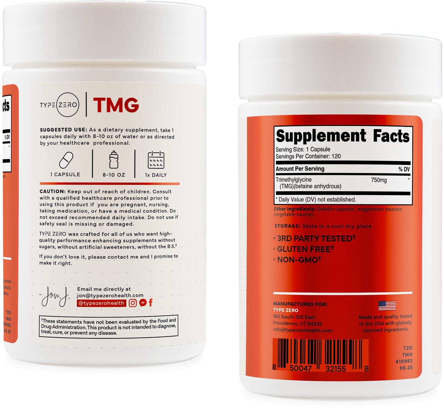 Type Zero Clean TMG Trimethylglycine Capsules 240