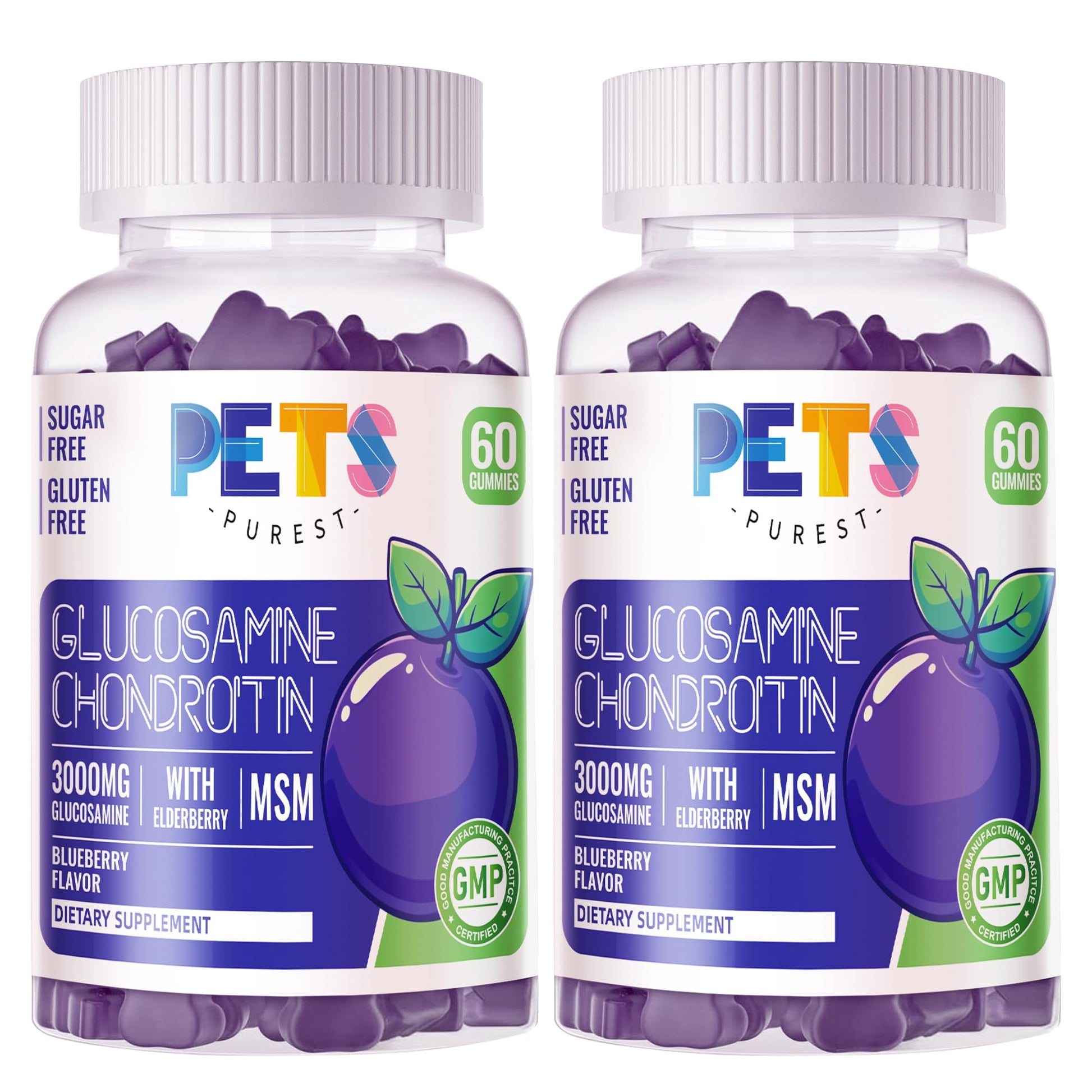 Pets Purest Glucosamine Chondroitin Gummies with MSM & Elderberry Extra Strength Joint Support 120 Gummies
