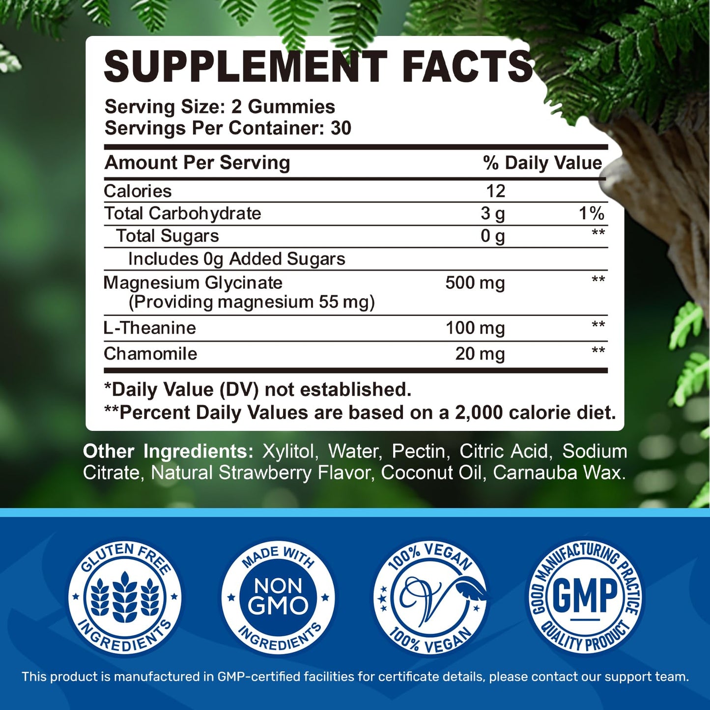 CFILIHTC Magnesium Glycinate Gummies with L-Theanine & Chamomile 500mg, Strawberry Flavor, 60 Count