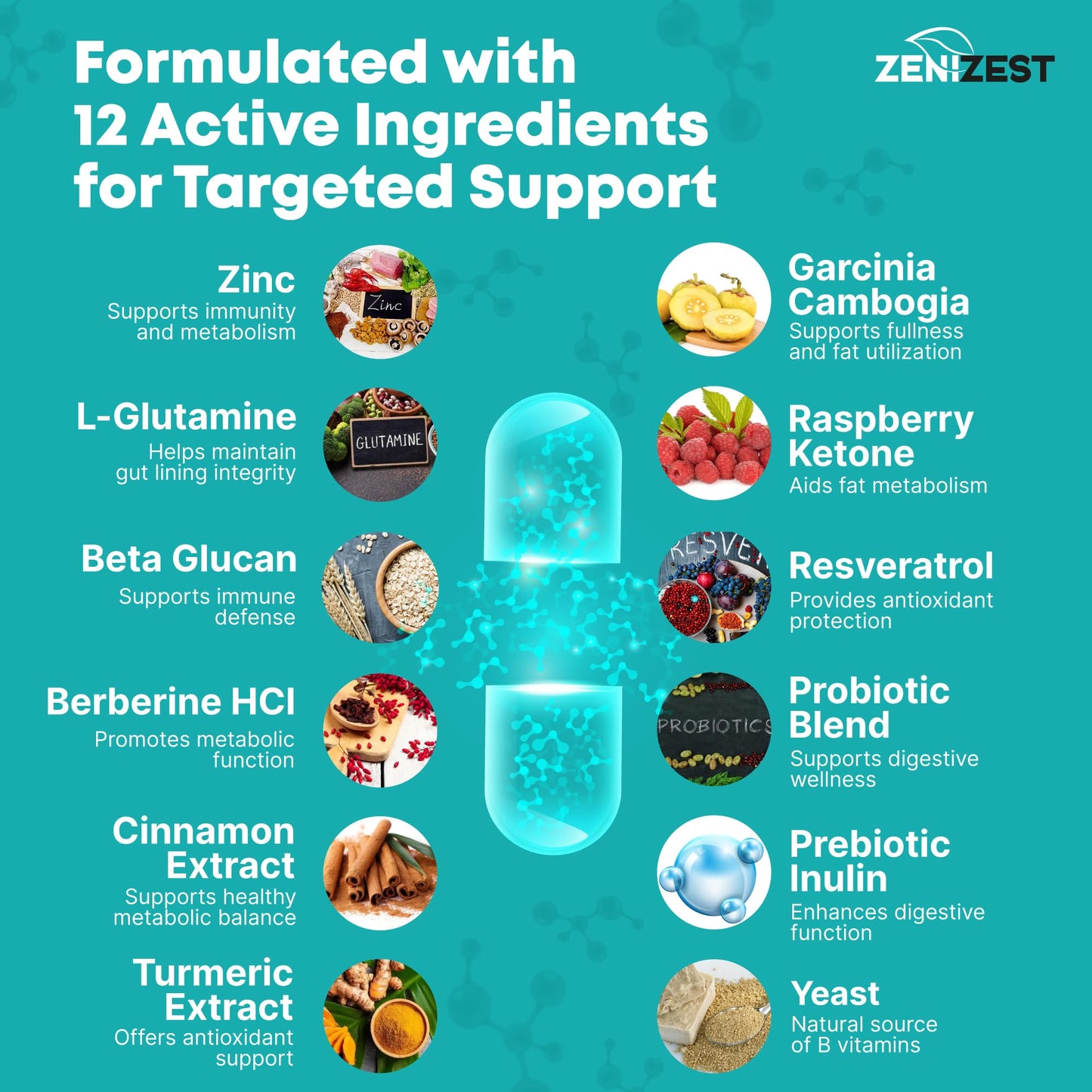 ZeniZest GLP-1 Support Probiotic Weight Loss Support Supplement with Berberine Capsule 90 Count