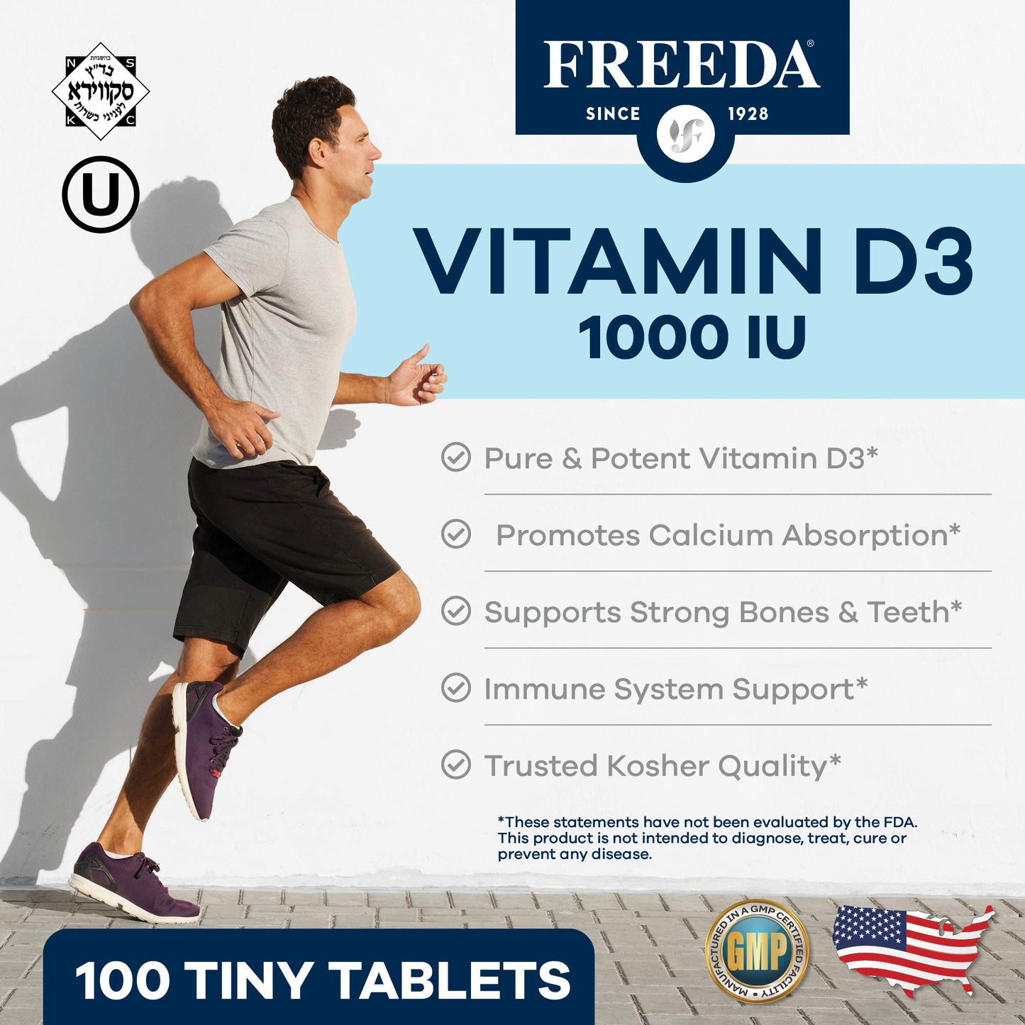 FREEDA Vitamin D3 1000 IU Tablets, 100 Count