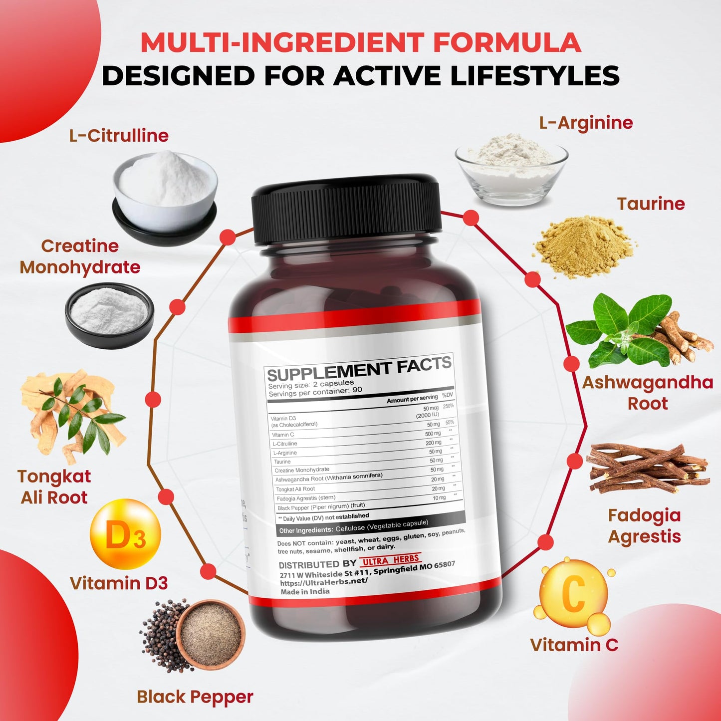 ULTRA HERBS L-Citrulline Supplement Capsules, 180 Count