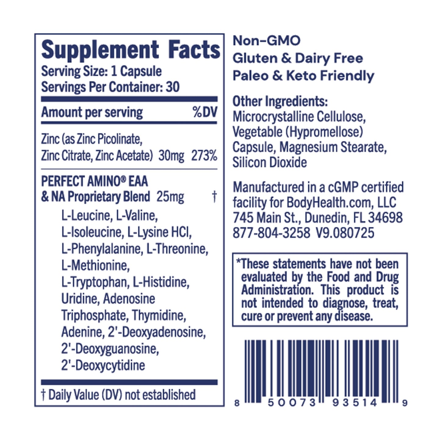 BodyHealth Zinc 30mg Capsule, 30 Count