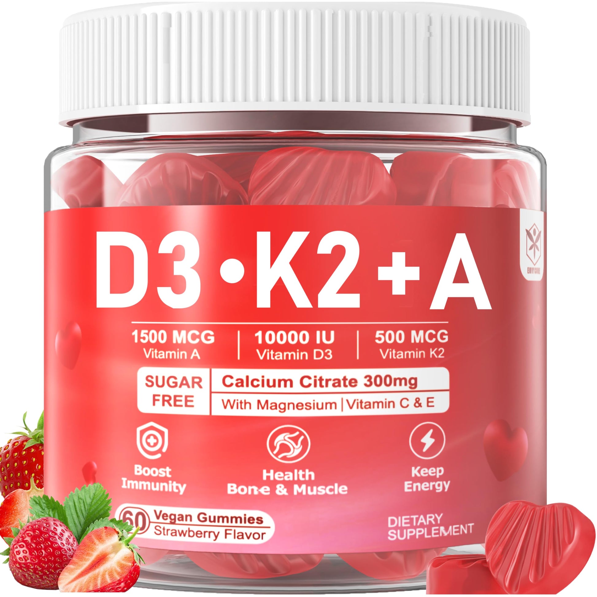 EnvyCure Vitamin D3 + K2 + A Gummies, 120 Count