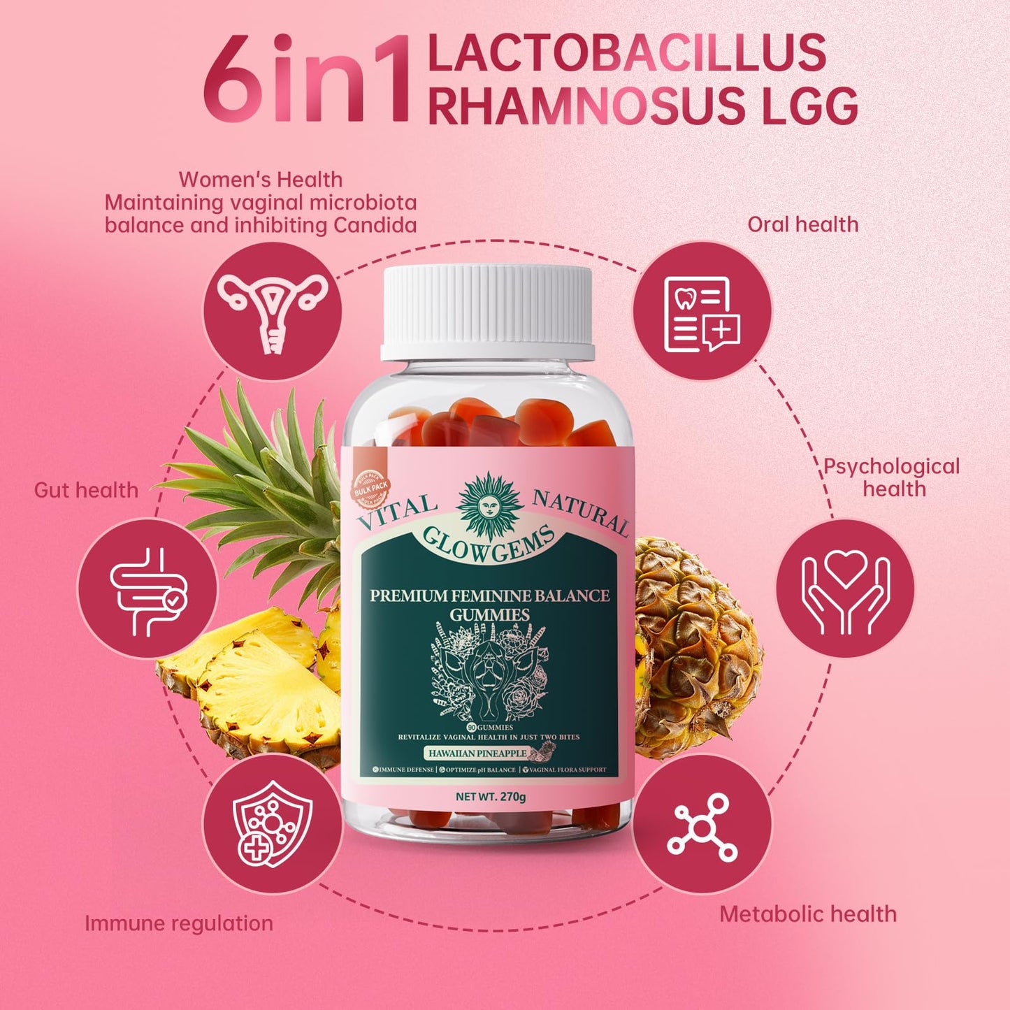 GlowGems Vital Natural Feminine Balance Gummies Chewable 90 Count