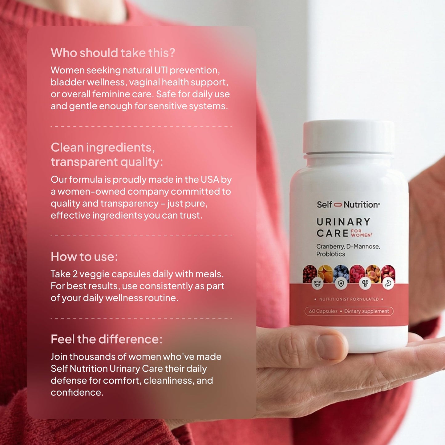 SELF NUTRITION UTI D Mannose with Cranberry & Probiotics for Women 60 Capsules