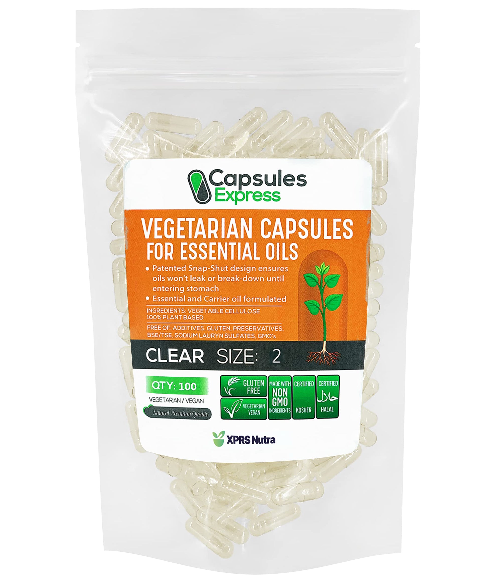 XPRS Nutra Size 2 Empty Vegan Capsules, 100 Count