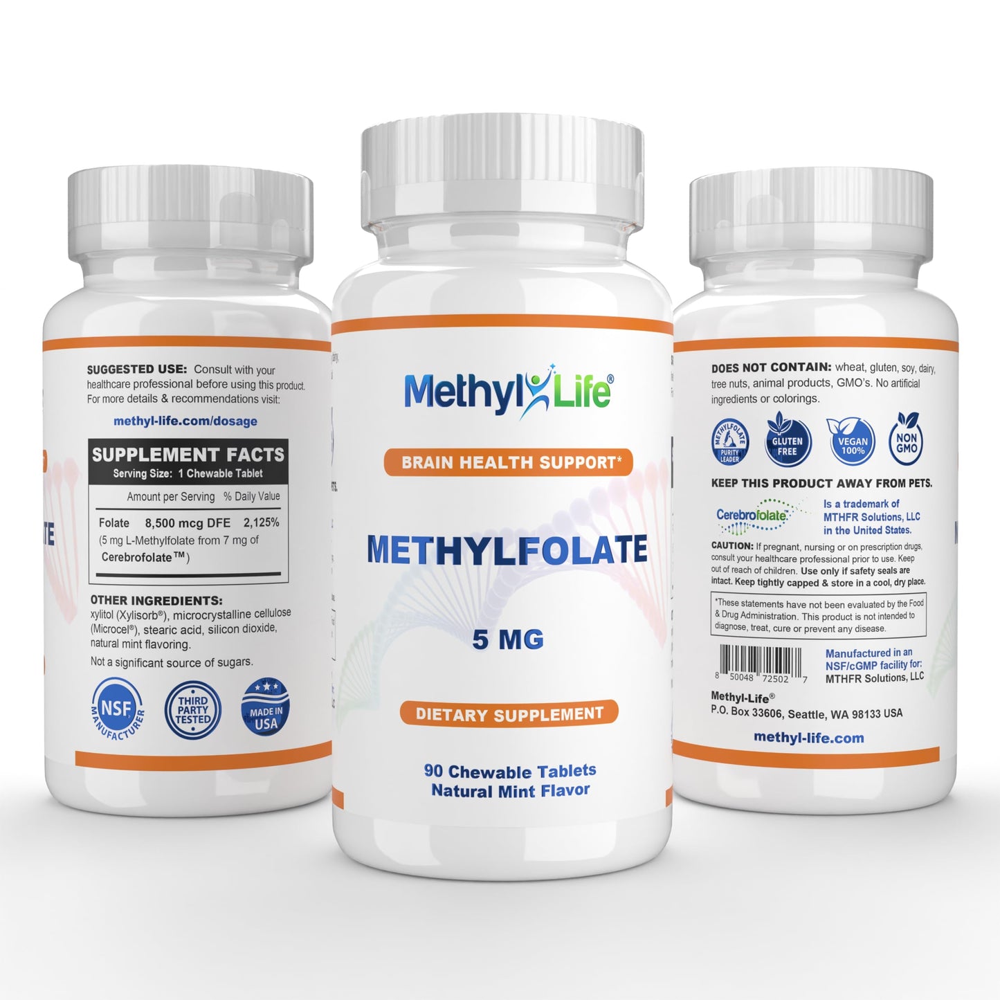 Methyl-Life L-Methylfolate 5 mg Chewable Tablets, 90 Tablets