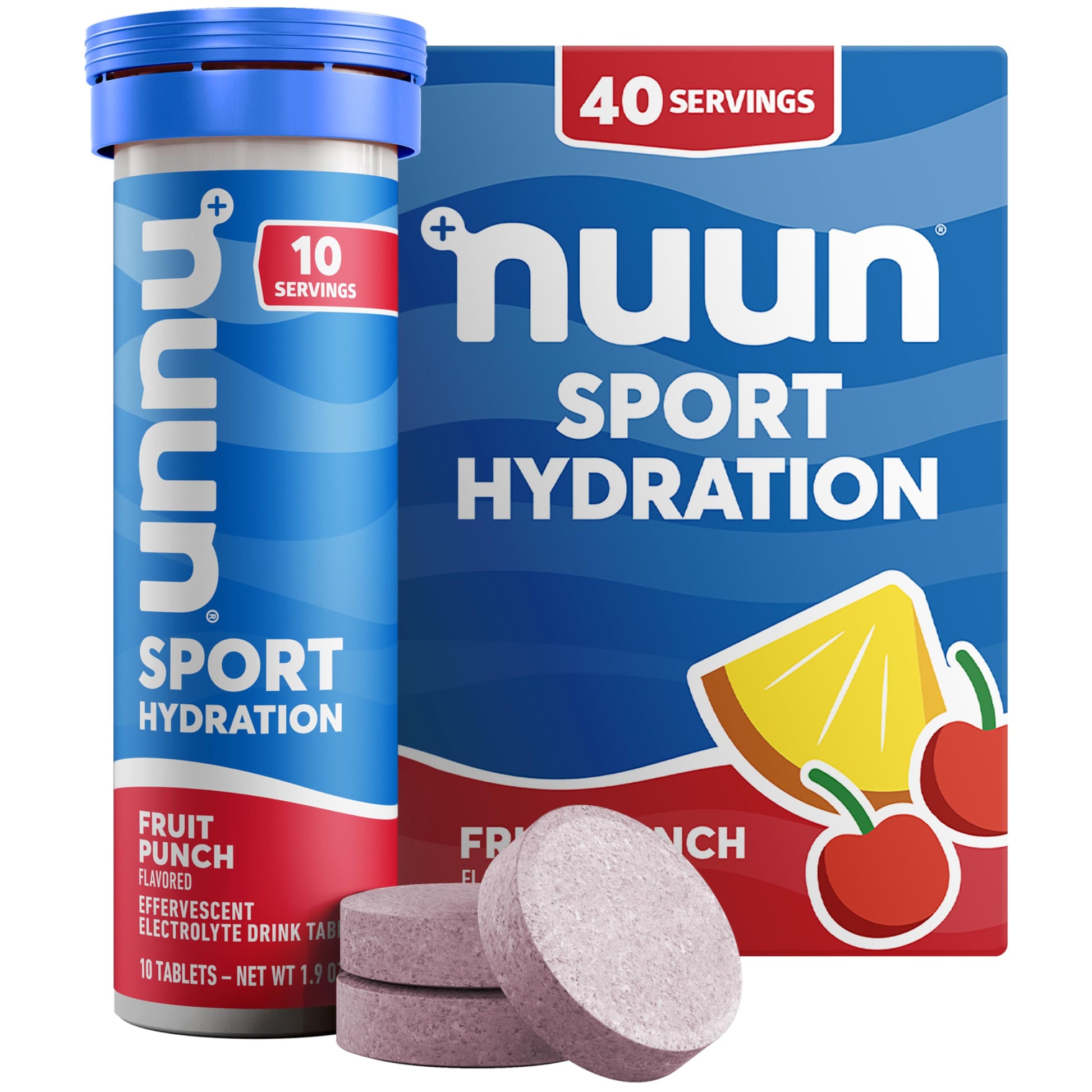 Nuun Sport Electrolyte Tablets with Magnesium, Calcium, Potassium, Chloride & Sodium, Fruit Punch, 40 Count