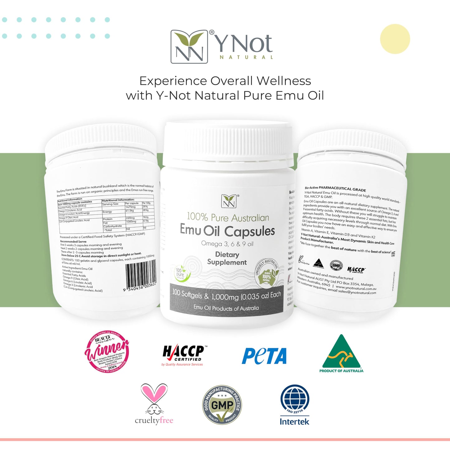 Y Not Natural Emu Oil Softgels 100 Count