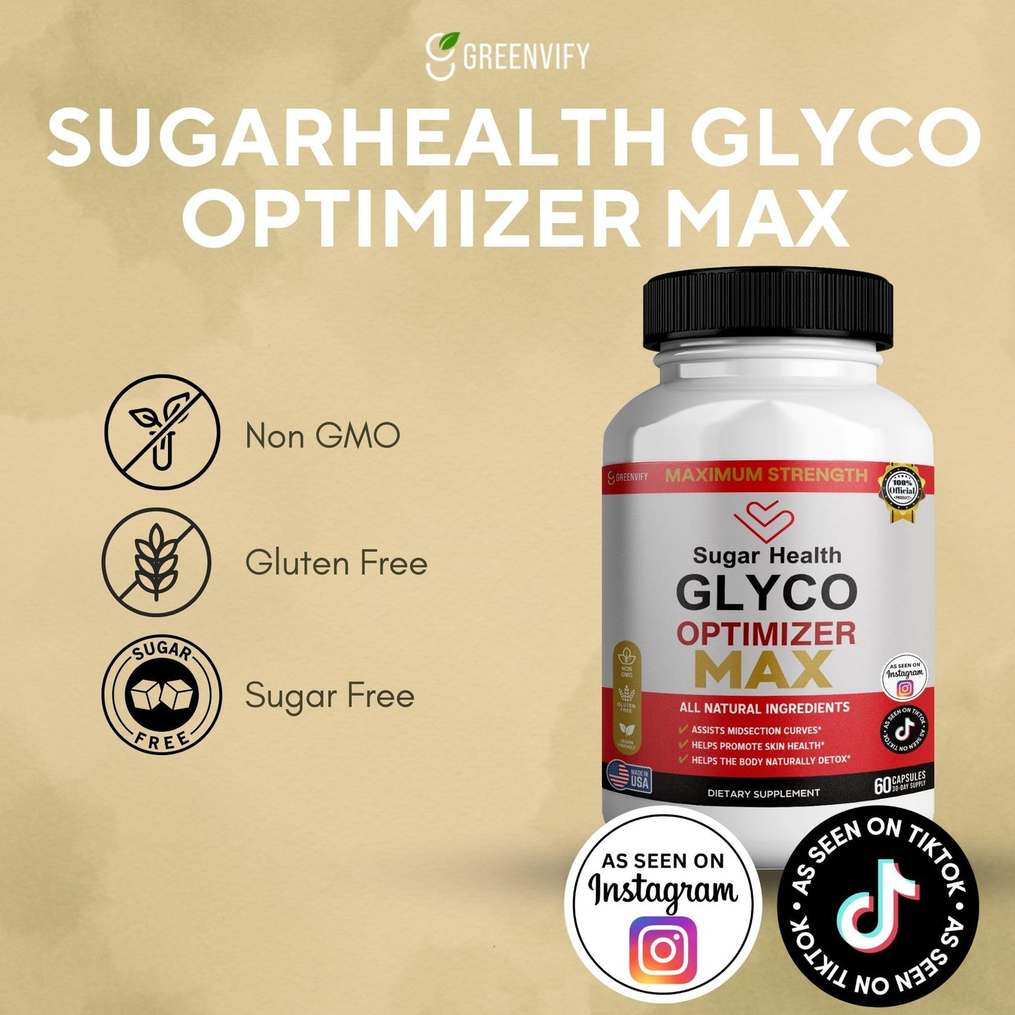 GREENVIFY Sugar Health Glyco Optimizer Max, 60 Capsules
