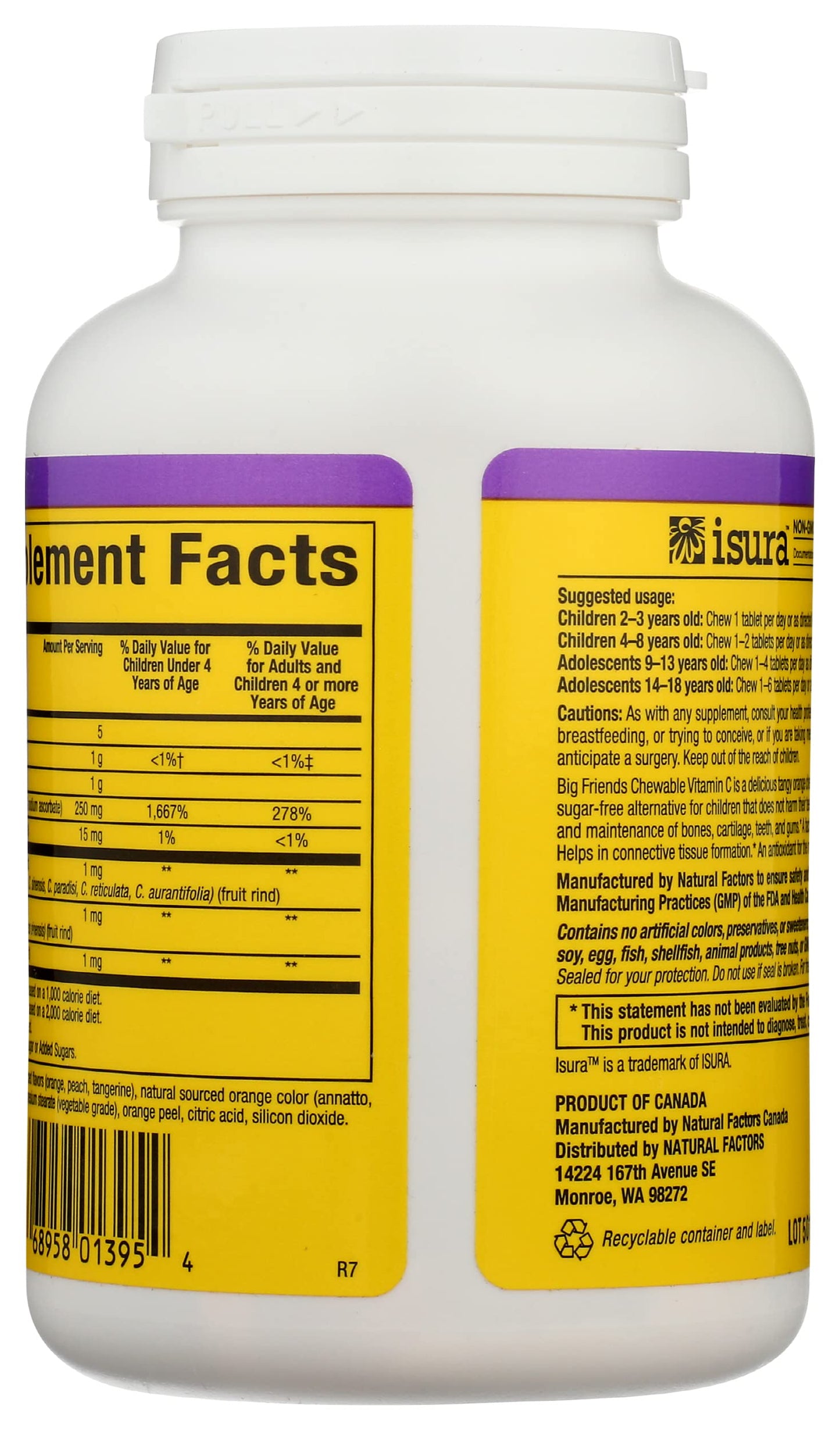 Natural Factors BigFriends Vitamin C 250 mg Tablet, 90 Tablets