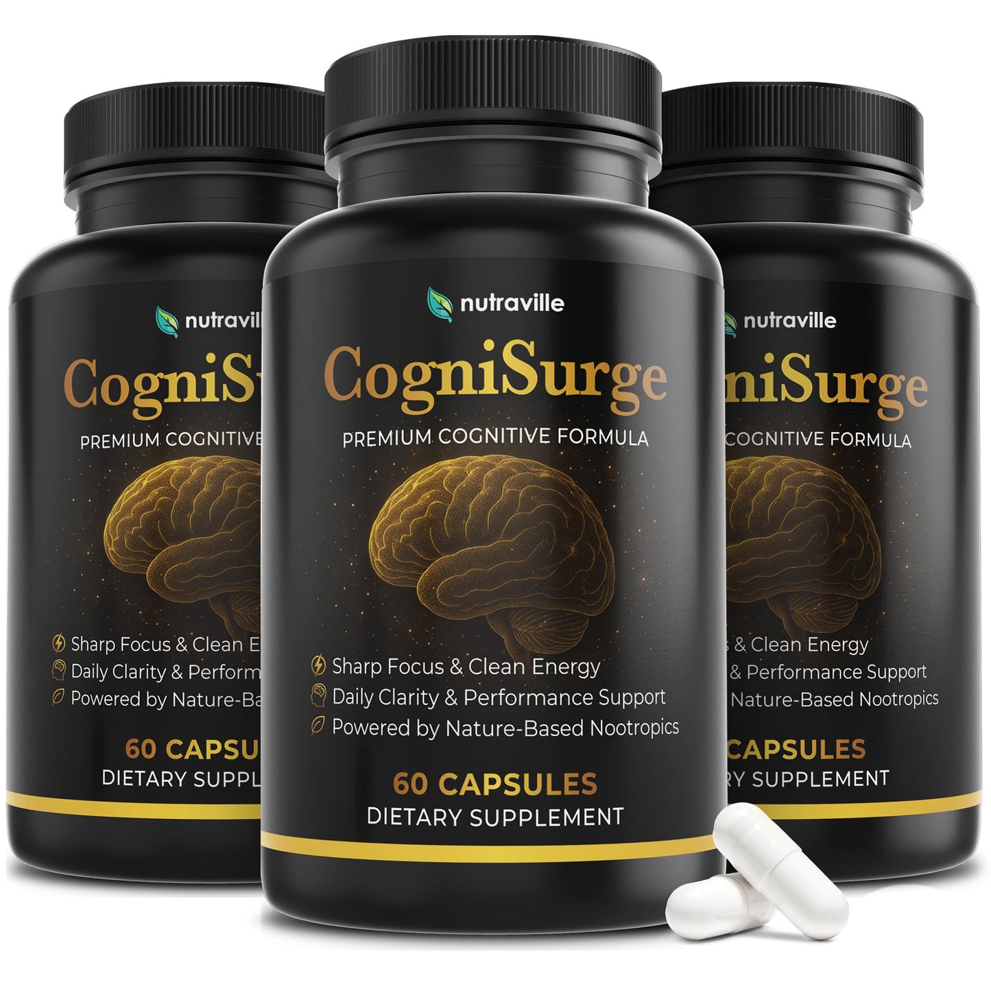 Nutraville CogniSurge Nootropics Brain Support Supplement for Memory and Focus 180 Capsules
