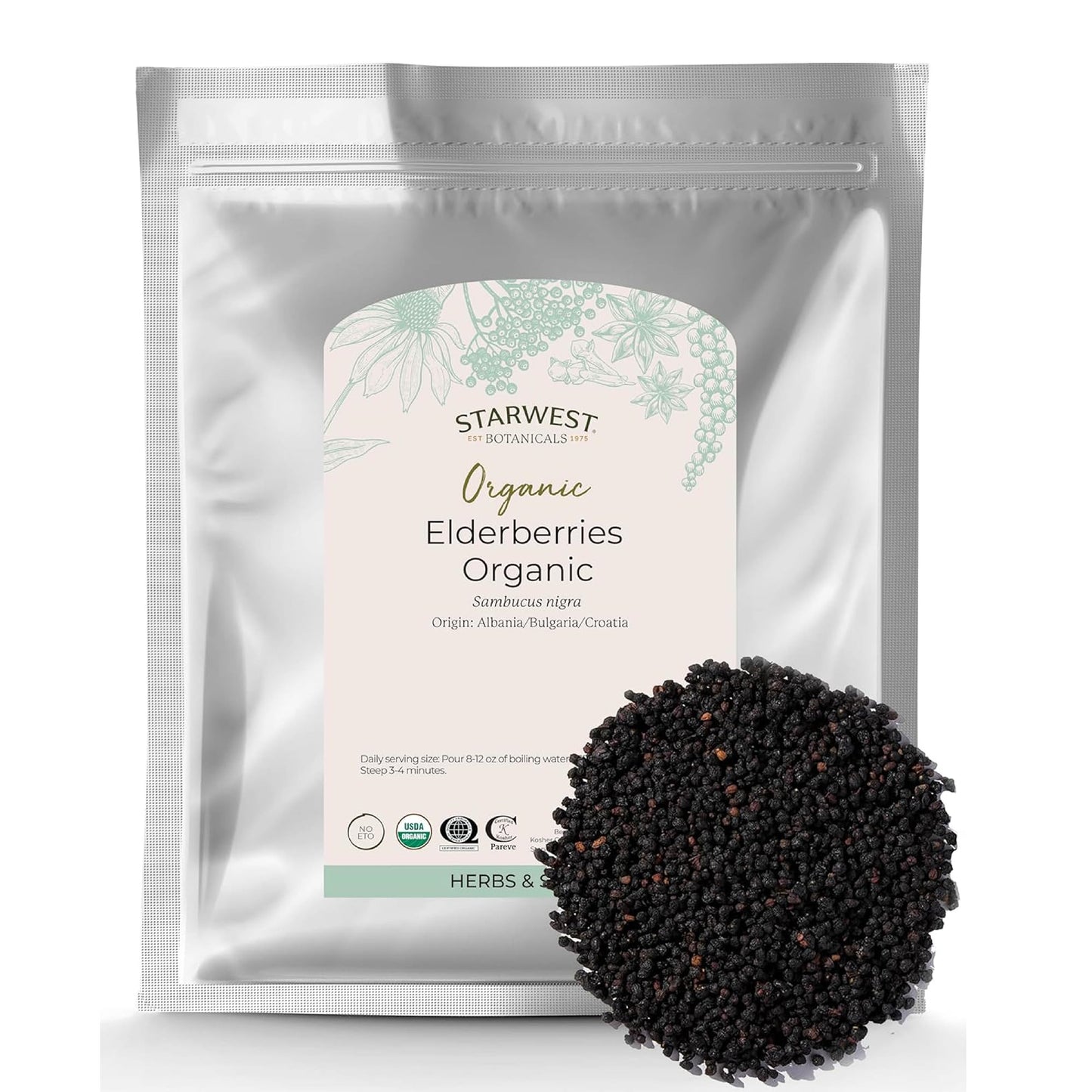 Starwest Botanicals Organic Elderberries Caplets, 32 Count