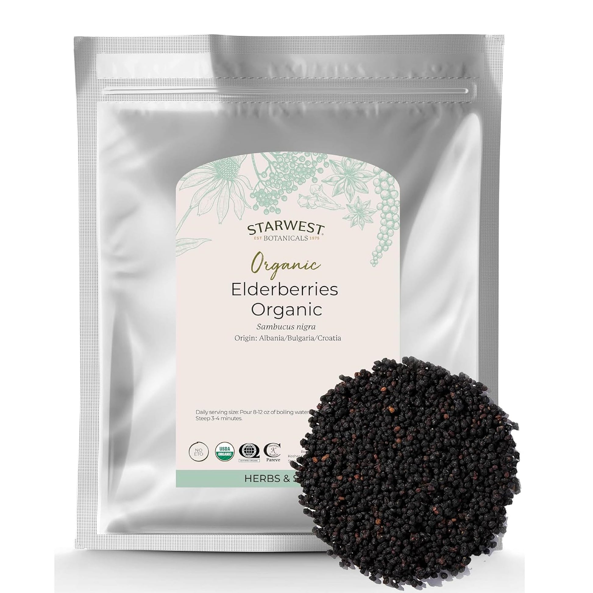 Starwest Botanicals Organic Elderberries Caplets, 32 Count