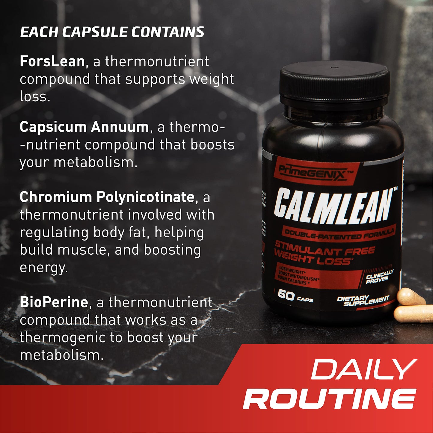 PrimeGENIX CalmLean Stimulant-Free Fat Burner Capsule, 60 Count