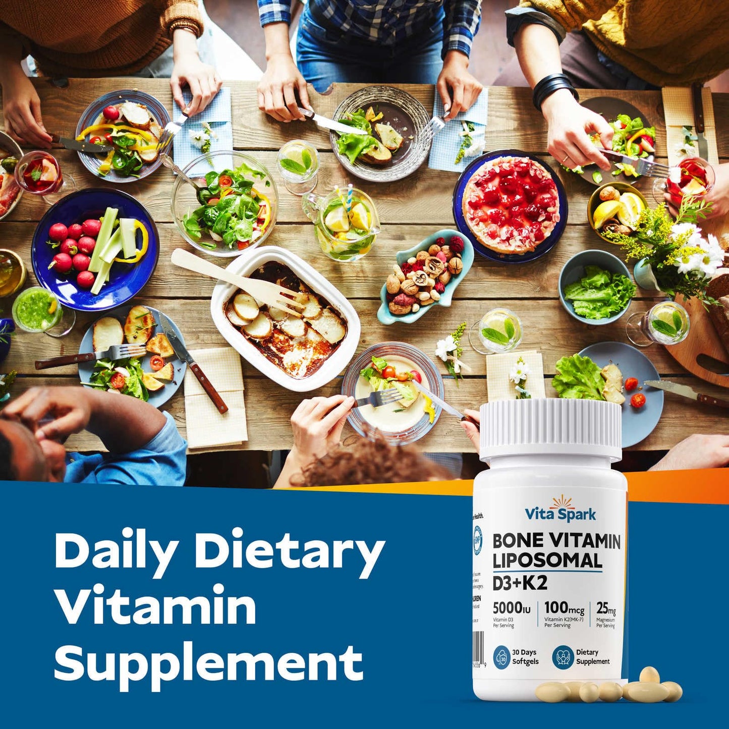 Vita Spark Vitamin D3 K2 Liposomal Bone Vitamins Supplement 5000IU D3, 100mcg K2 MK7 & Magnesium Softgel 120