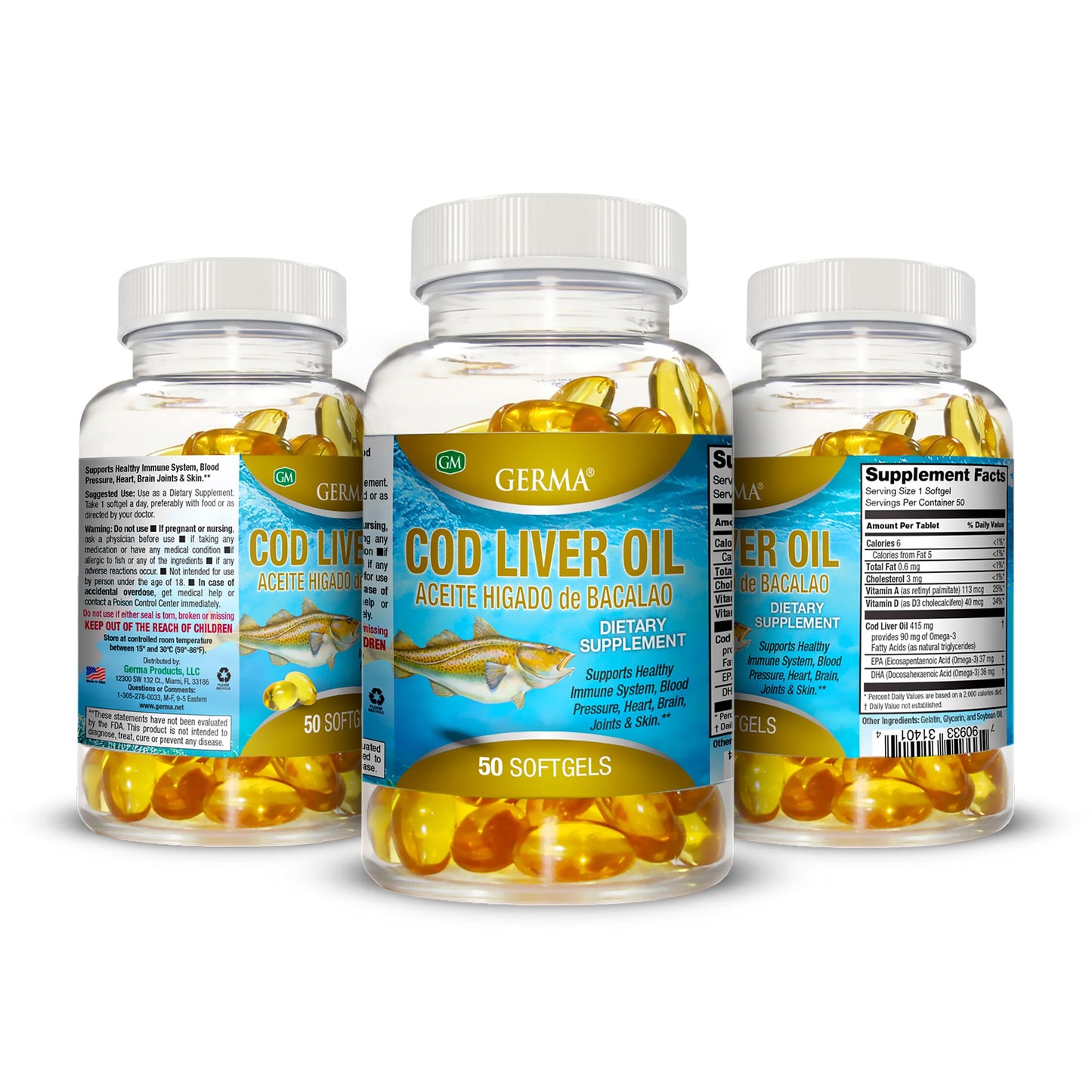 Germa Cod Liver Oil Capsules, Pure Norwegian, 50 Capsules