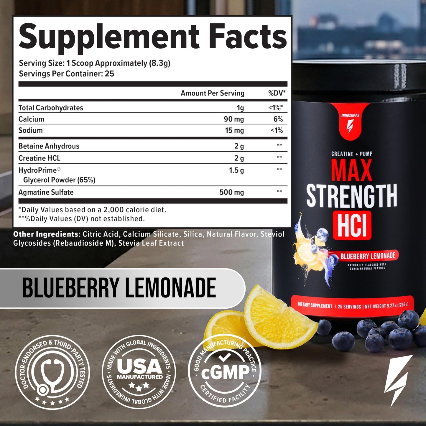 InnoSupps Max Strength HCl Pre Workout Creatine HCl Powder 7.2 oz
