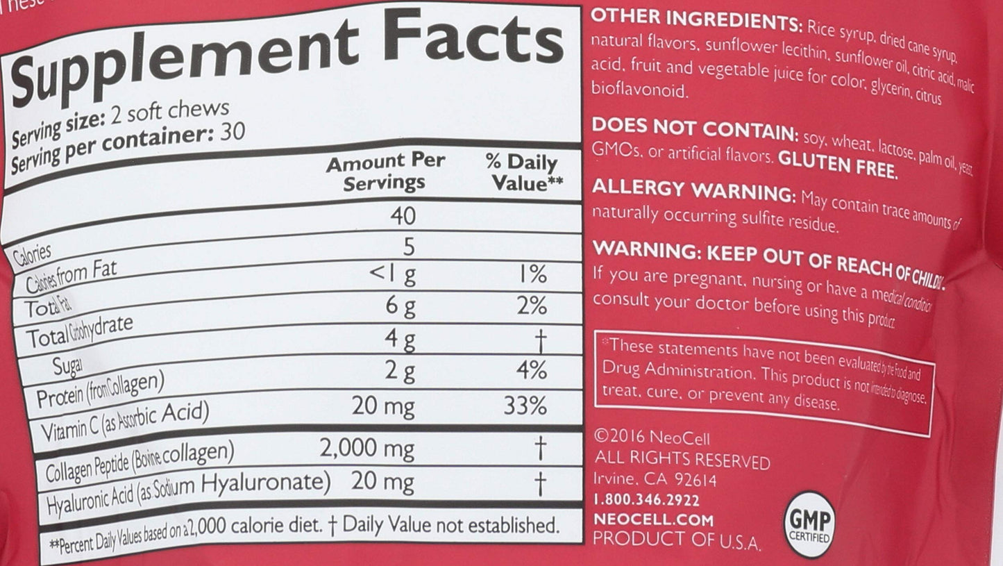 NeoCell Fruit Punch Beauty Burst Collagen Chews Chewable, 60 Count