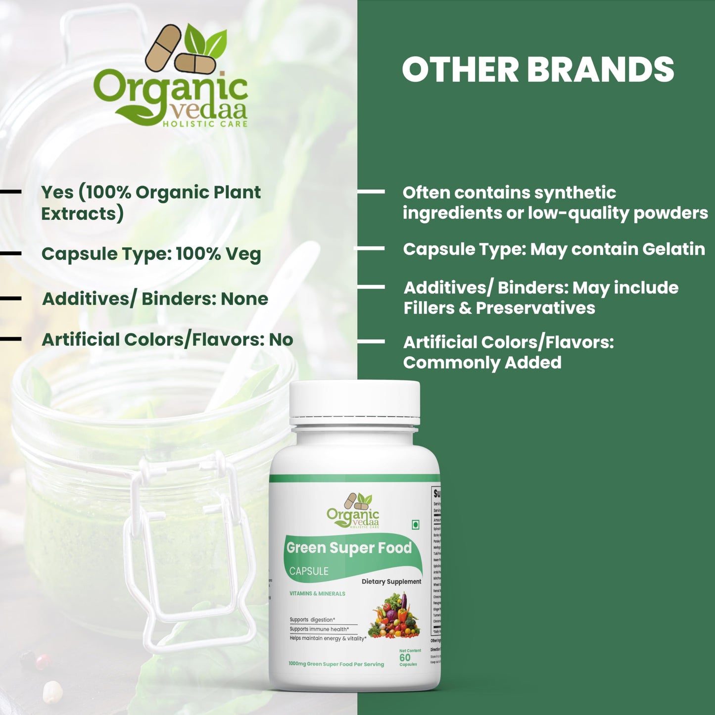 ORGANIC VEDAA HOLISTIC CARE Natural Fiber Supplement for Digestive Health & Regularity Capsule 1 Count