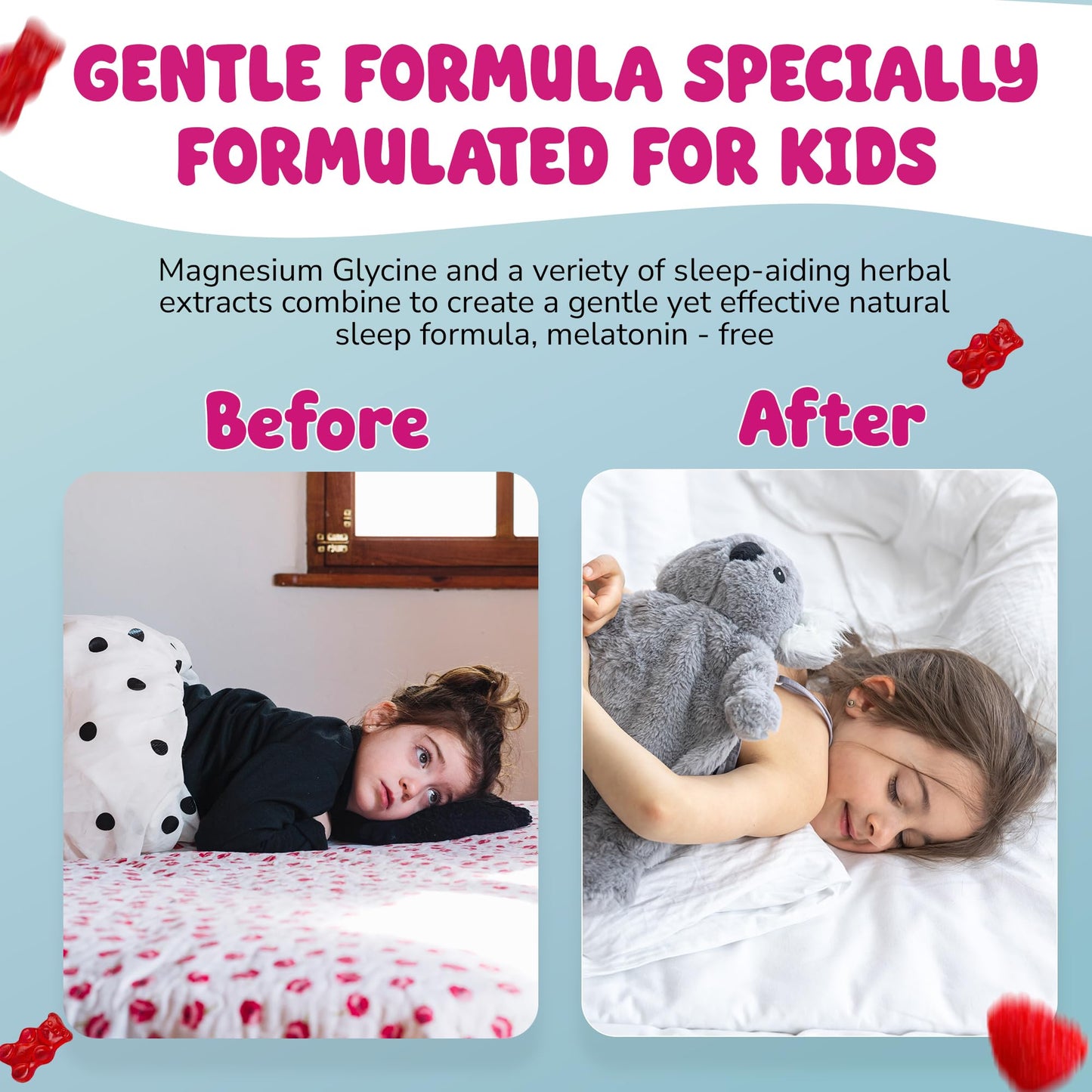 Devoo Natural Sleep Gummies for Kids – Raspberry Sleep Supplement with Magnesium Glycinate, Vitamin B6, C & D3, L-Theanine & Lemon Balm, 60 Gummies