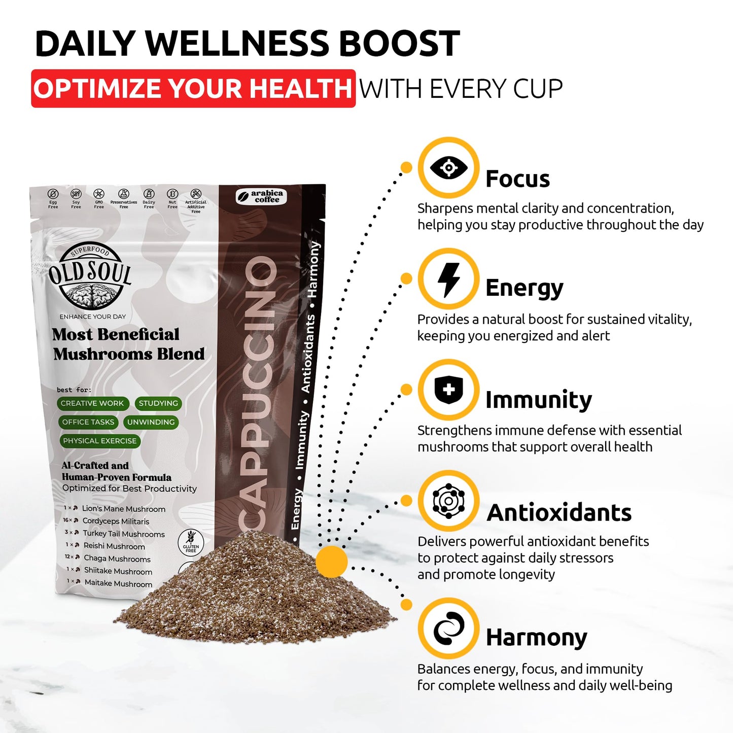 MIXES OLDSOUL OldSoul Superfood Mushrooms Black Coffee Blend Powder, 14 oz