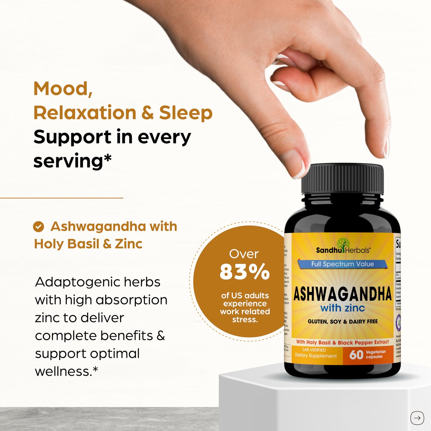 SANDHUHERBALS Ashwagandha Supplement Capsules 60 Count