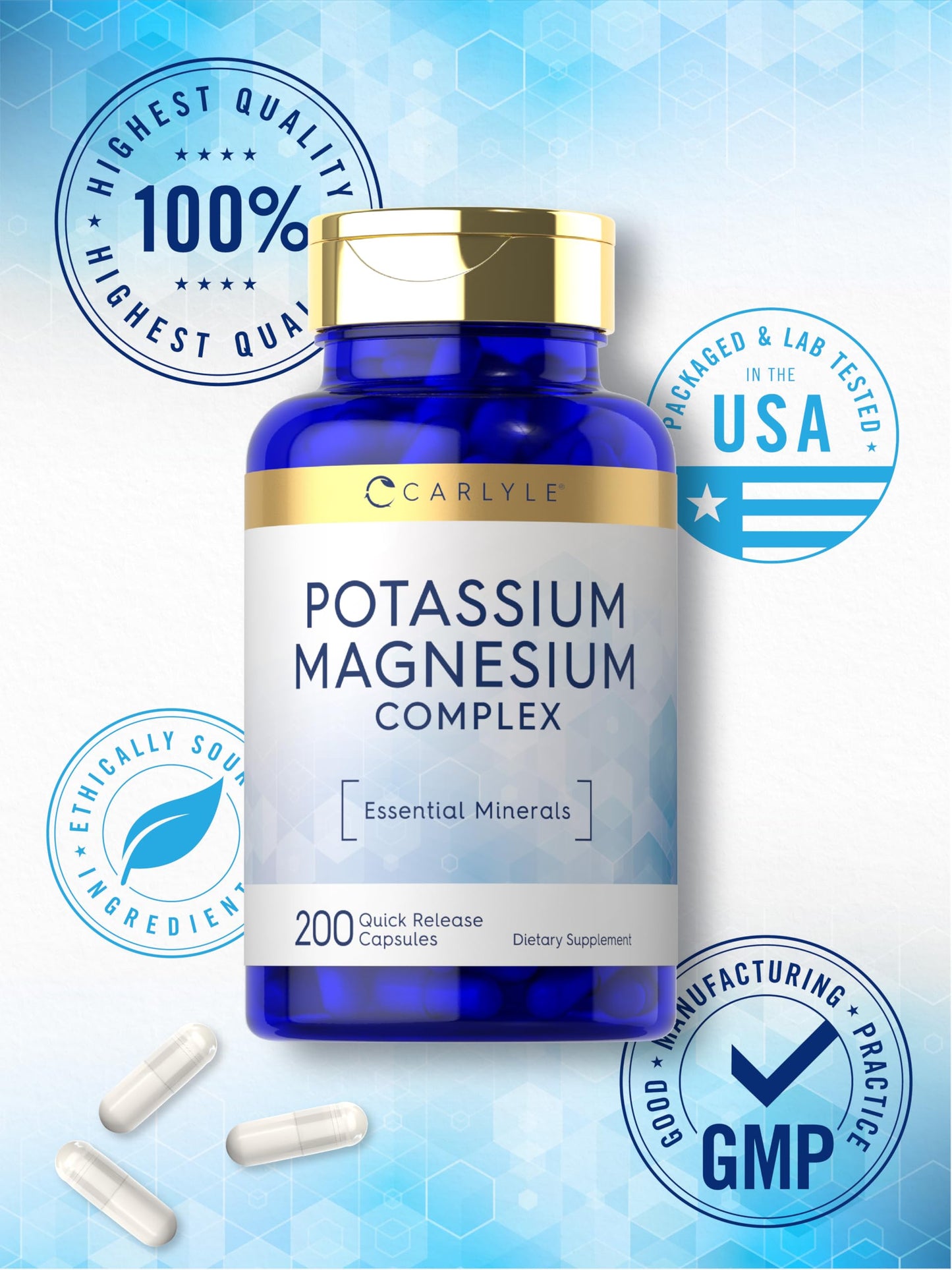 Carlyle Potassium Magnesium Supplement Capsule, 200 Capsules