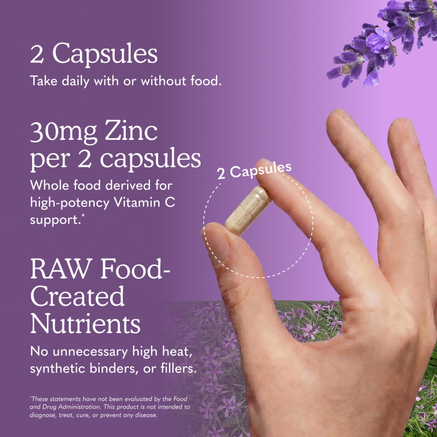 Garden of Life Zinc 30mg High Potency Raw Zinc and Vitamin C Multimineral Supplement Capsules, 60 Count