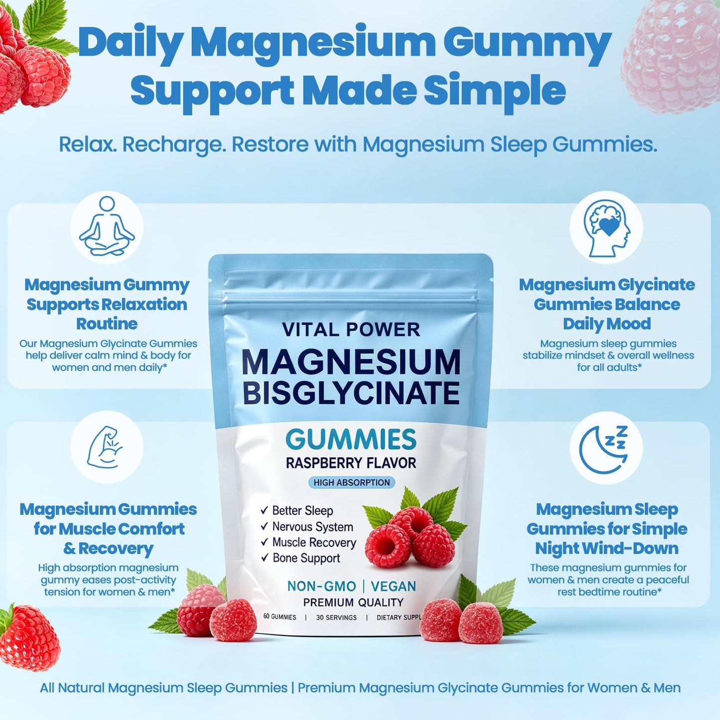 WXZQQ Magnesium Bisglycinate Gummies 60 Gummies