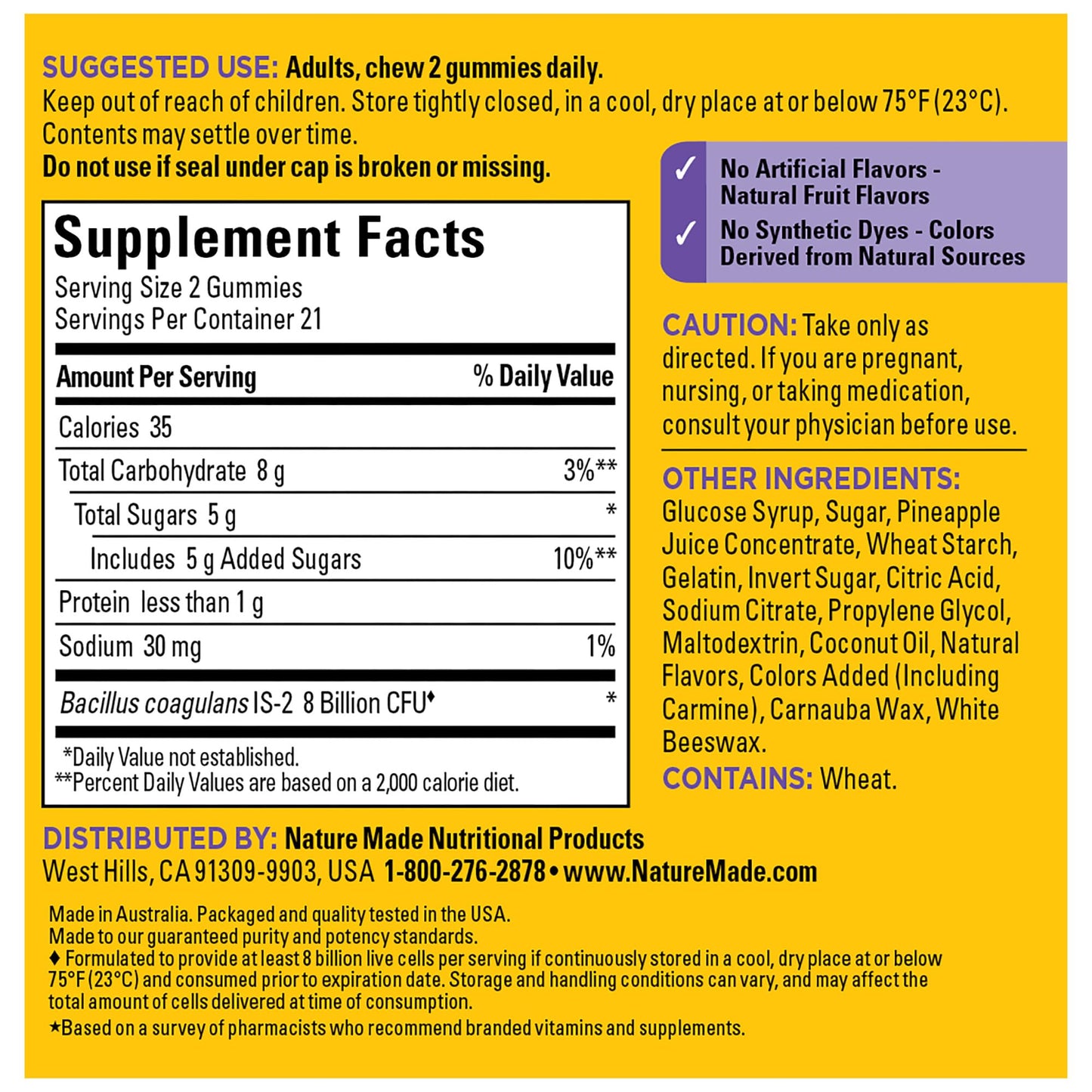 Nature Made Probiotics Extra Strength Dosage Gummies 42 Count