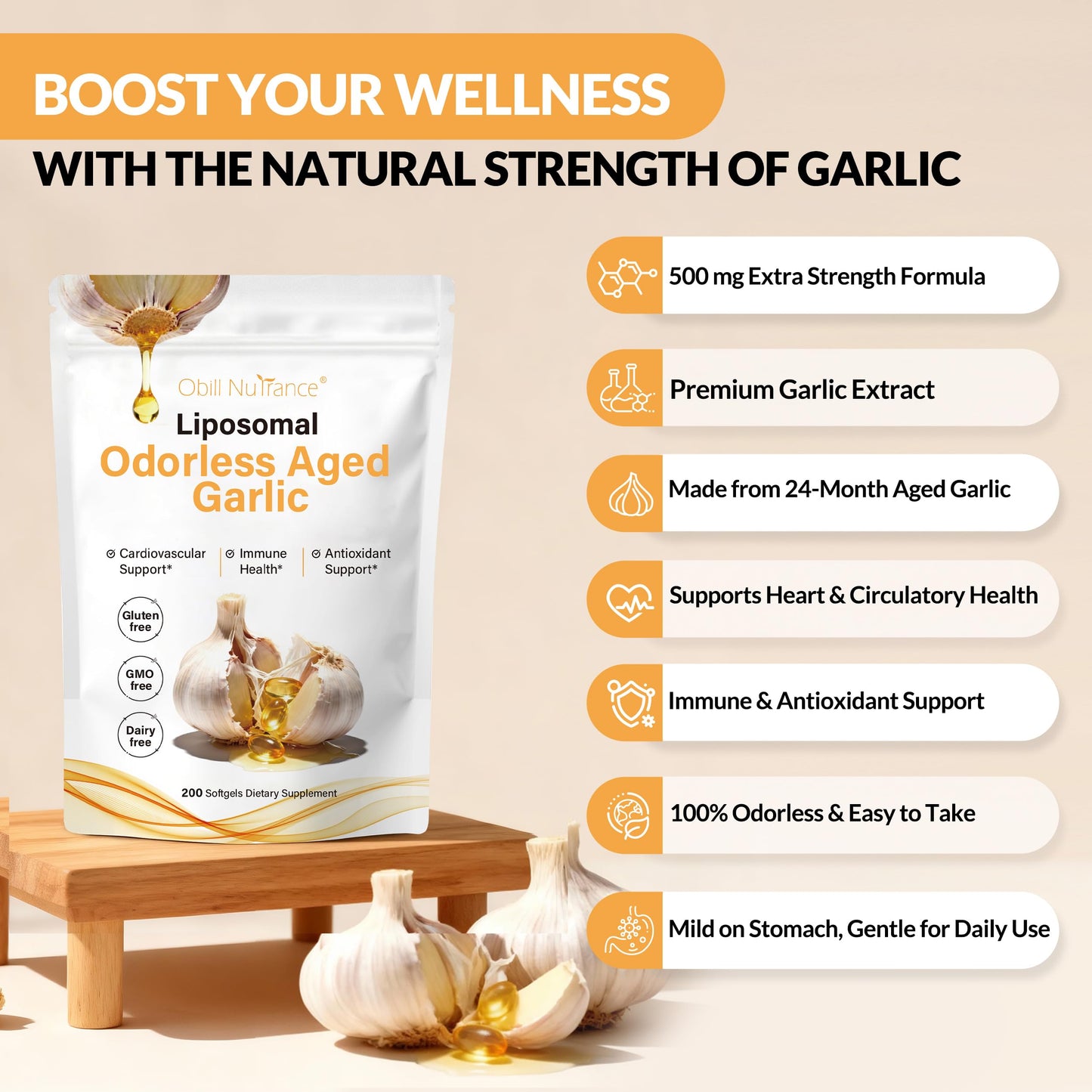 Obill NuTrance Aged Garlic Extract Softgels, 400 Count