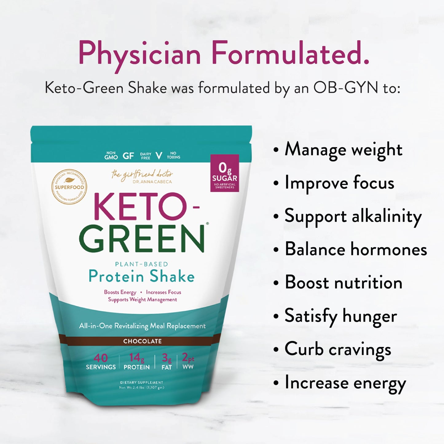 VIDAPURA Keto-Green Chocolate Vegan Protein Powder, 38.4 oz