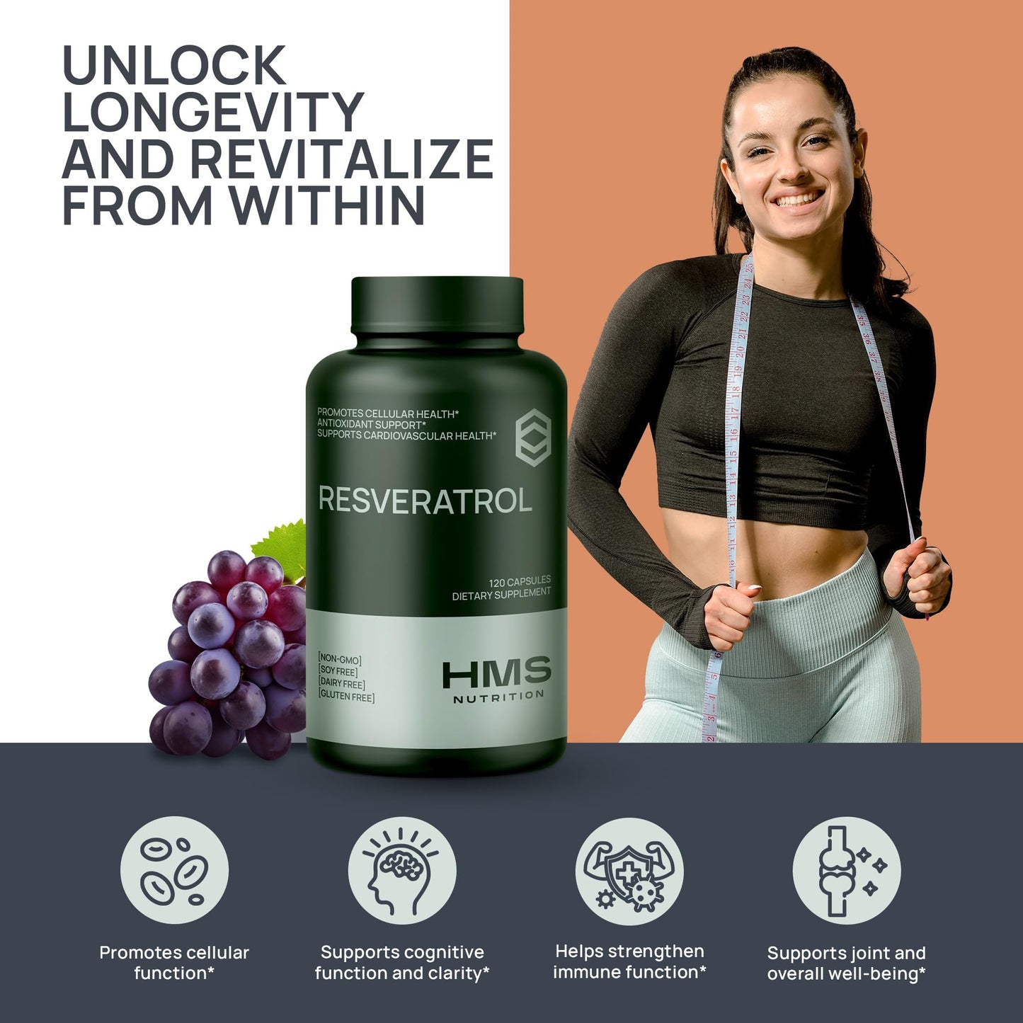 HMS Nutrition Resveratrol 1400 mg per Serving Capsule, 120 Capsules