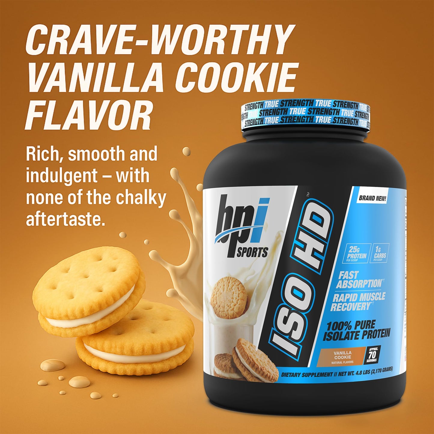 BPI Sports ISO HD Isolate Protein Powder, Vanilla Cookie, 76.8 Servings