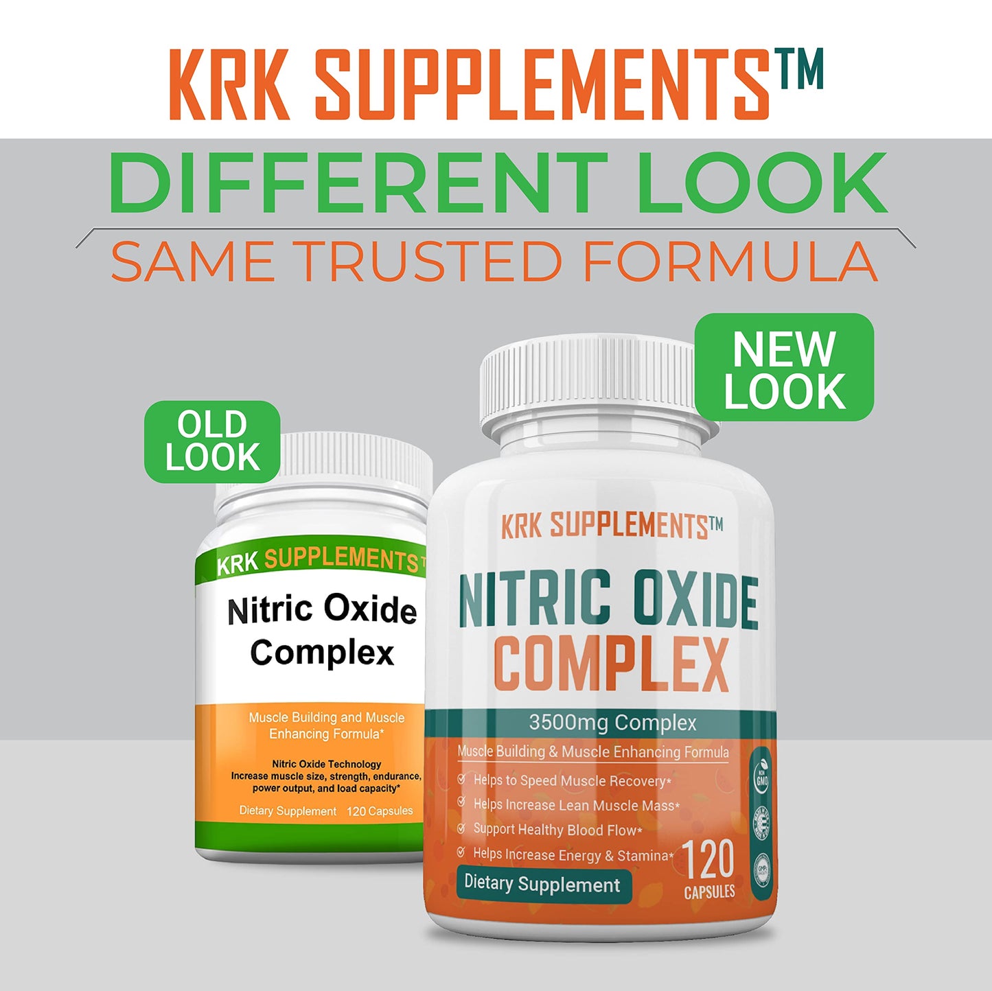 KRK SUPPLEMENTS Nitric Oxide Complex 3500mg Per Serving L-Arginine HCL AAKG AKG Alpha Ketoglutarate Citrulline Malate Capsules 360