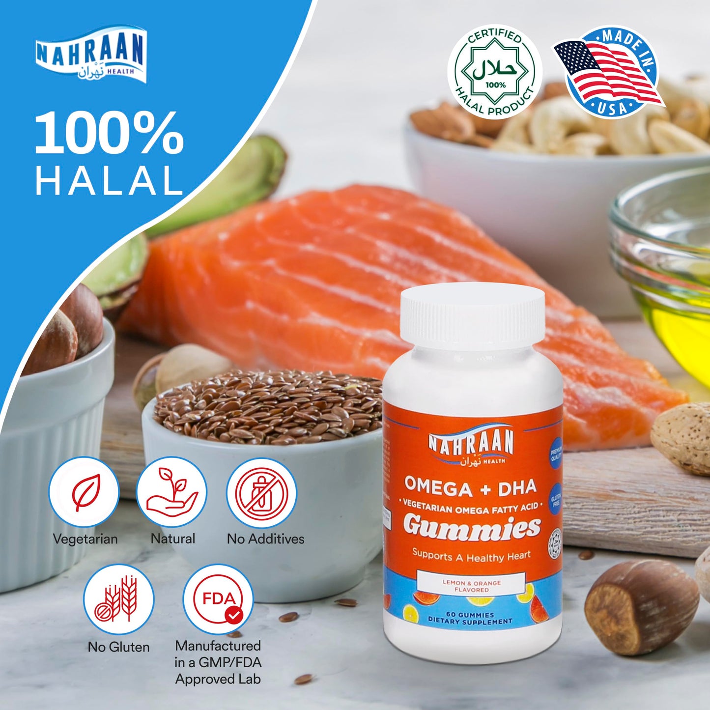 NAHRAAN HEALTH Omega 3 for Adults & Kids - Vegetarian Gummies 60 Count