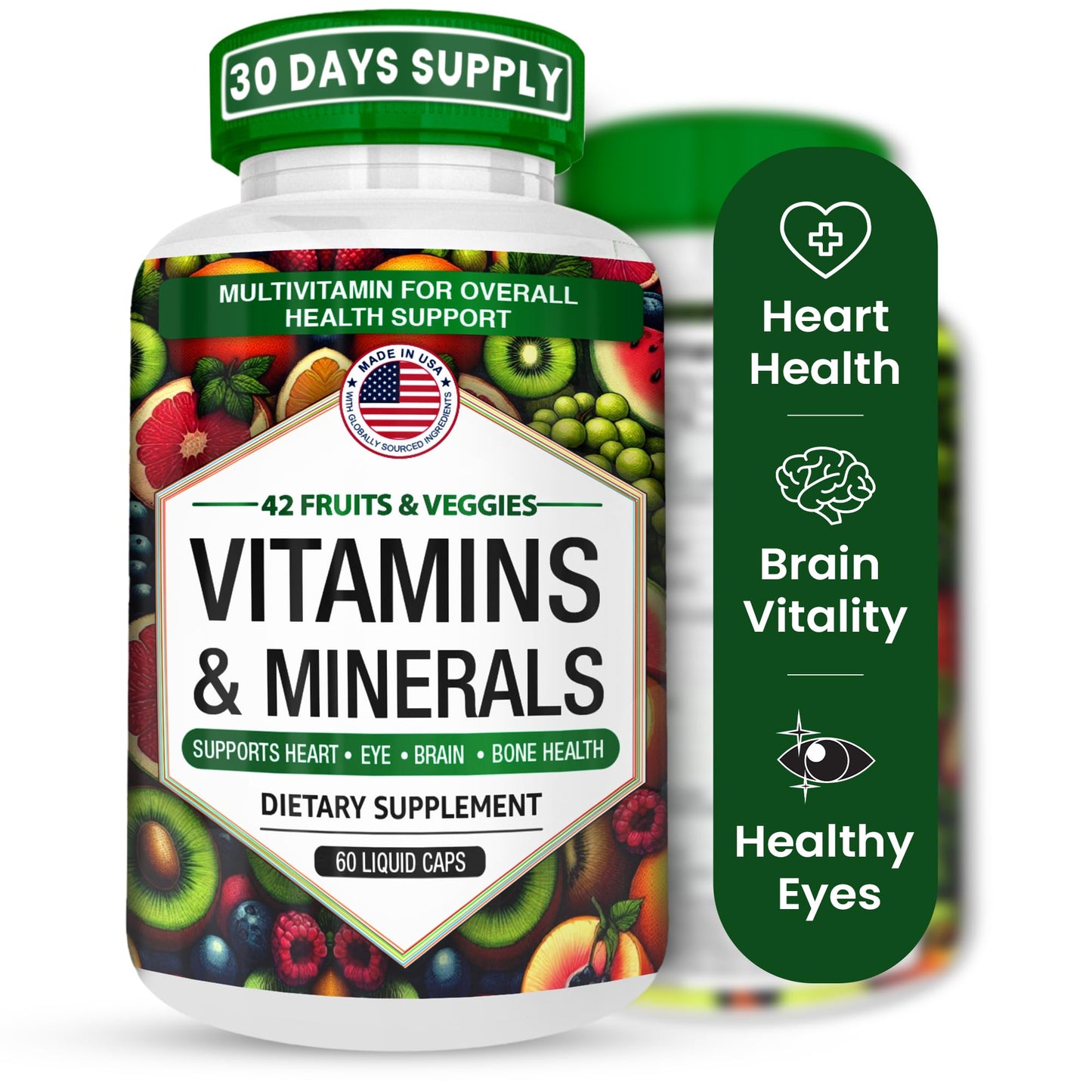AAMATEC LIFE Multivitamins/Minerals Capsules with Zinc and Premium 42 Fruits and Veggies Blend for Immune Support Daily Multivitamin Antioxidant Supplement for Immunity System, 60 Count