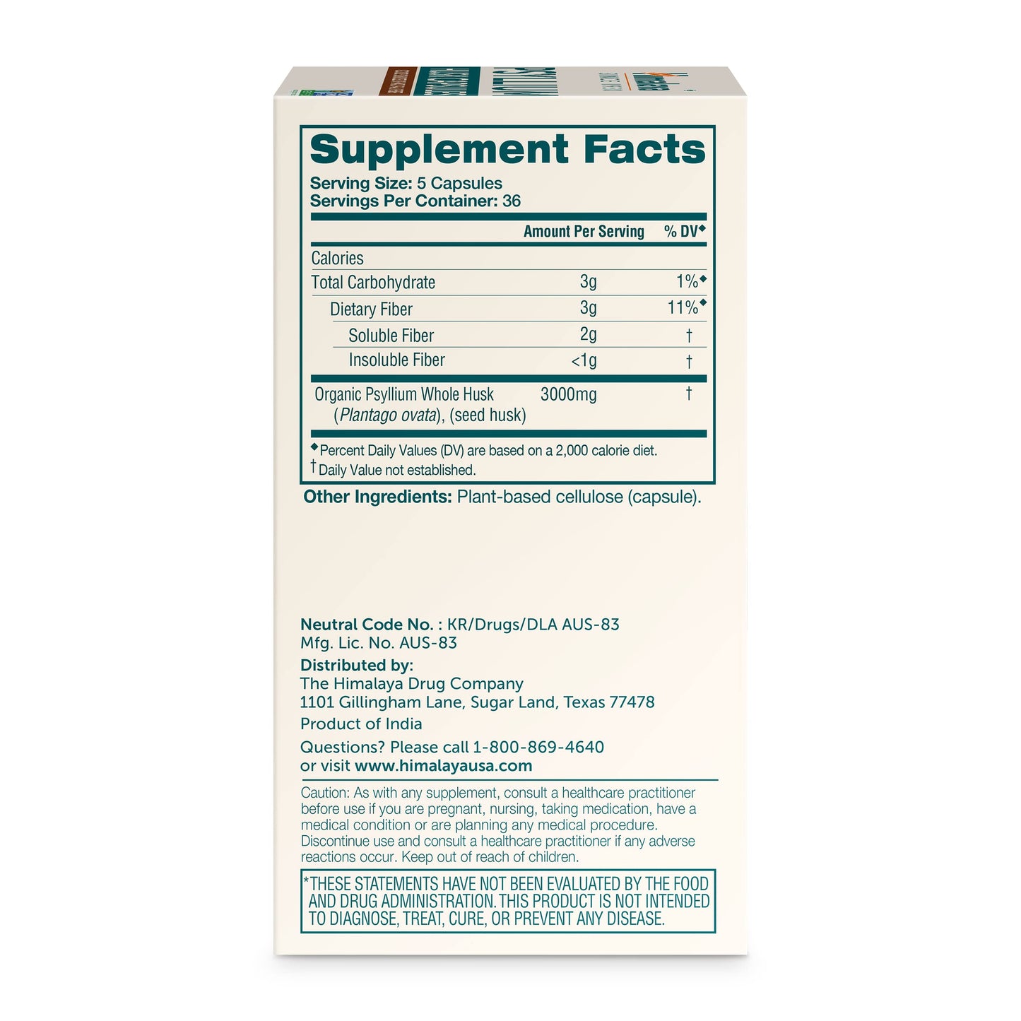 Himalaya Psyllium Husk Daily Fiber Supplement Capsule 180 Count