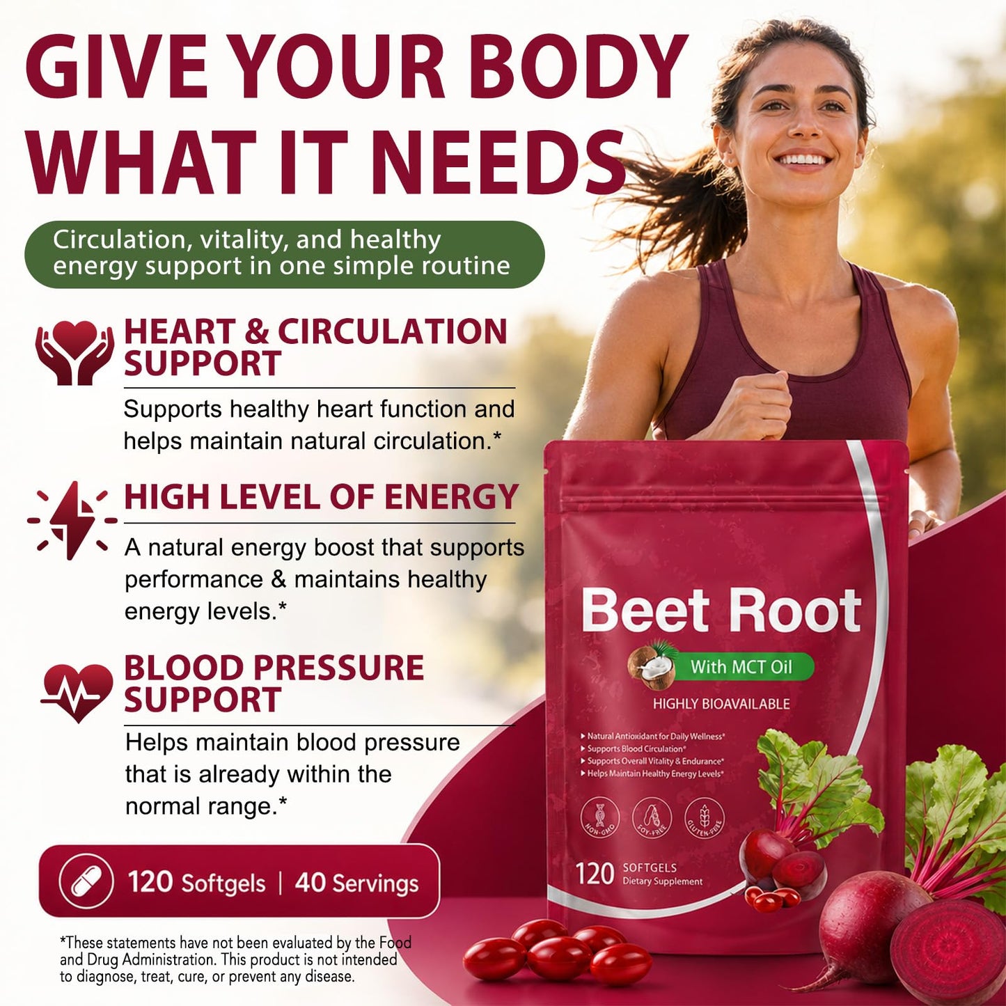 FANSHI Beet Root Capsules Extract with MCT Oil Softgels 120