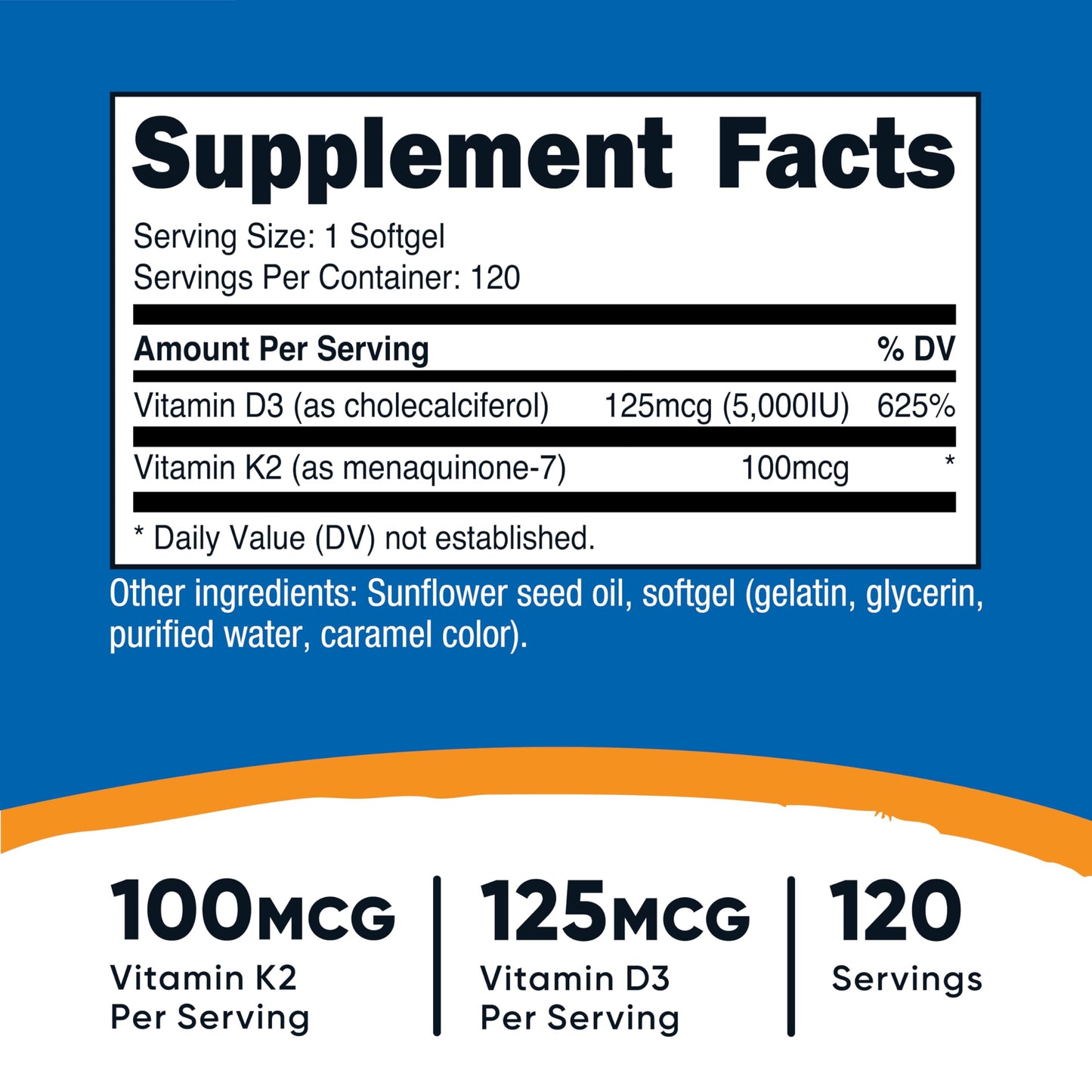 Nutricost Vitamin K2 (MK7) (100mcg) + Vitamin D3 (5000 IU) Softgels, 240 Count
