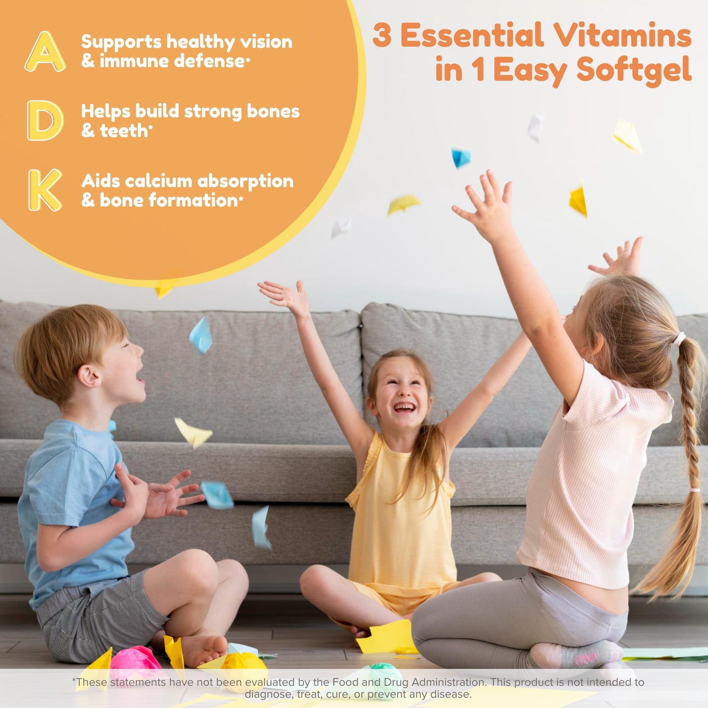 Kiddivit Vitamin A D K Supplement for Kids Softgels, 90 Count