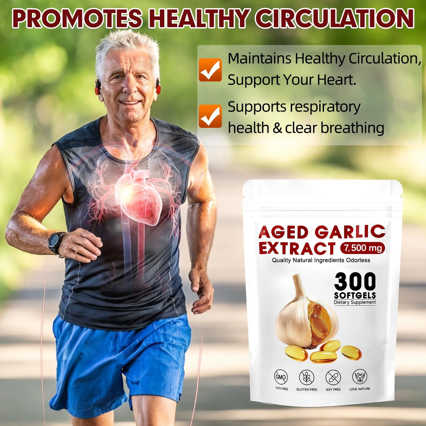 VitaCoeur Odorless High Strength Aged Garlic Extract Softgels 300